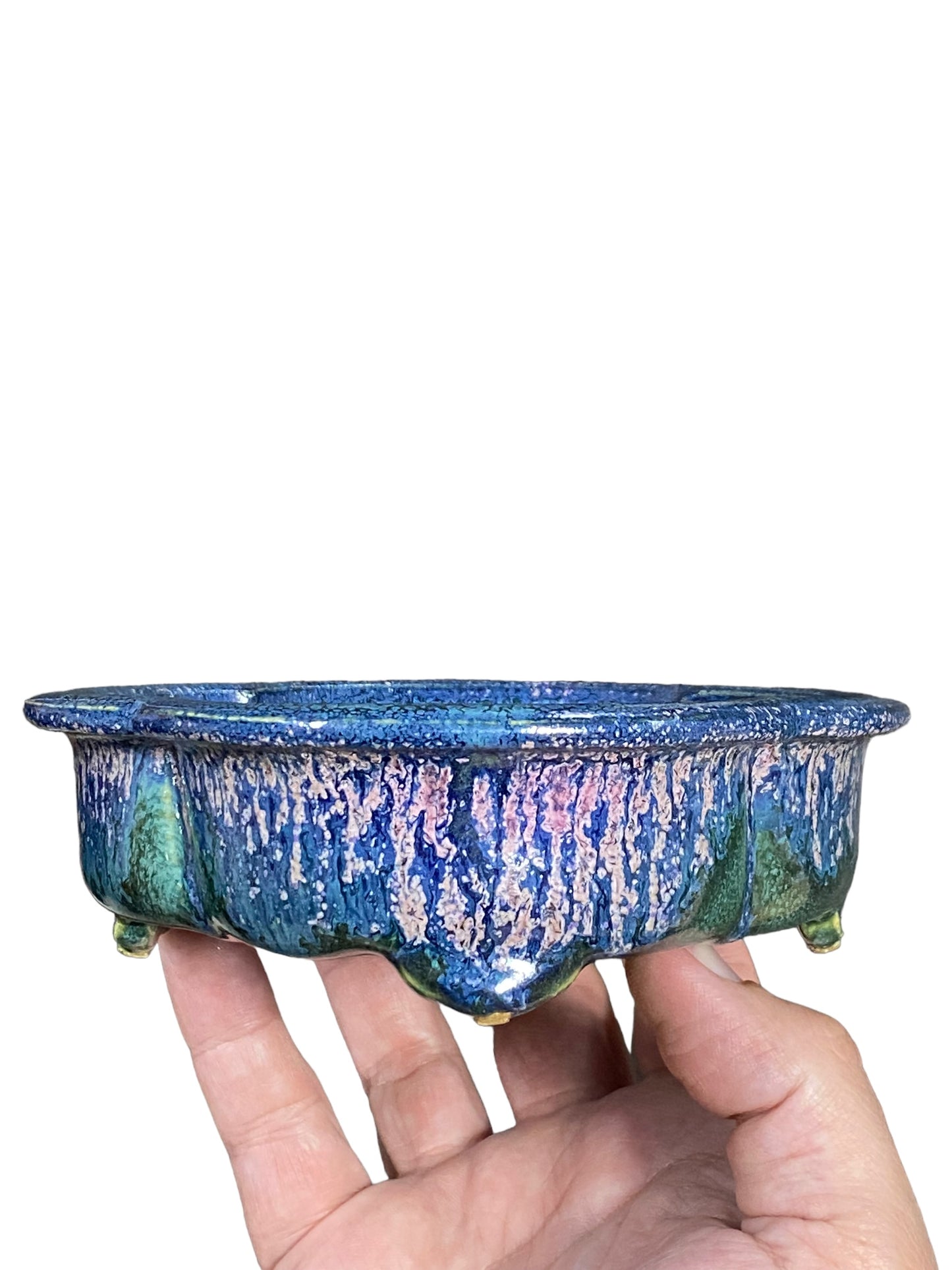 Kiyoshi Kiowai “Fuka” - Exquisitely Glazed Mokko Bonsai Pot (6-1/2” wide)