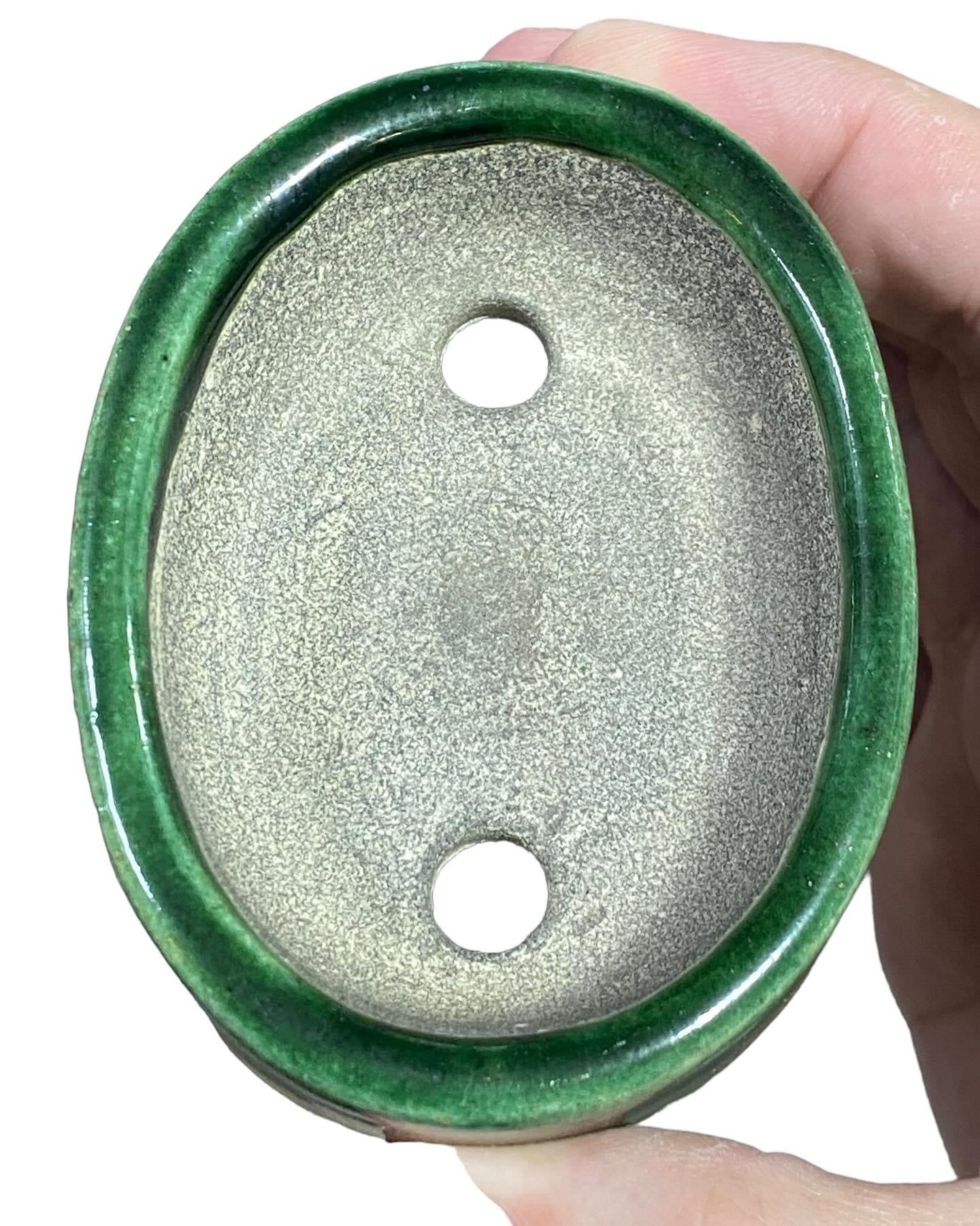 Satomi Terahata - Beautiful Glazed Oval Bonsai Pot (3-11/16” wide)