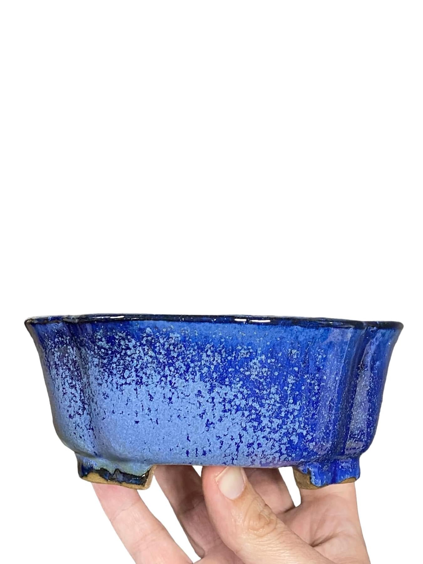 Shibakatsu - Lovely Namako Blue Glazed Bonsai Pot (7-5/16” wide)
