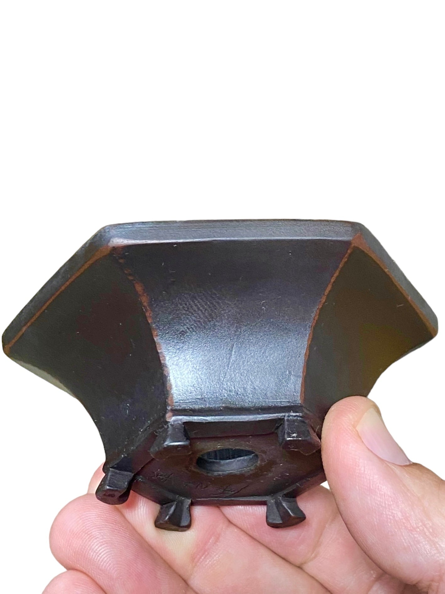 Bigei - Rare Small Black Hexagon Style Bonsai Pot (3-1/2" wide)