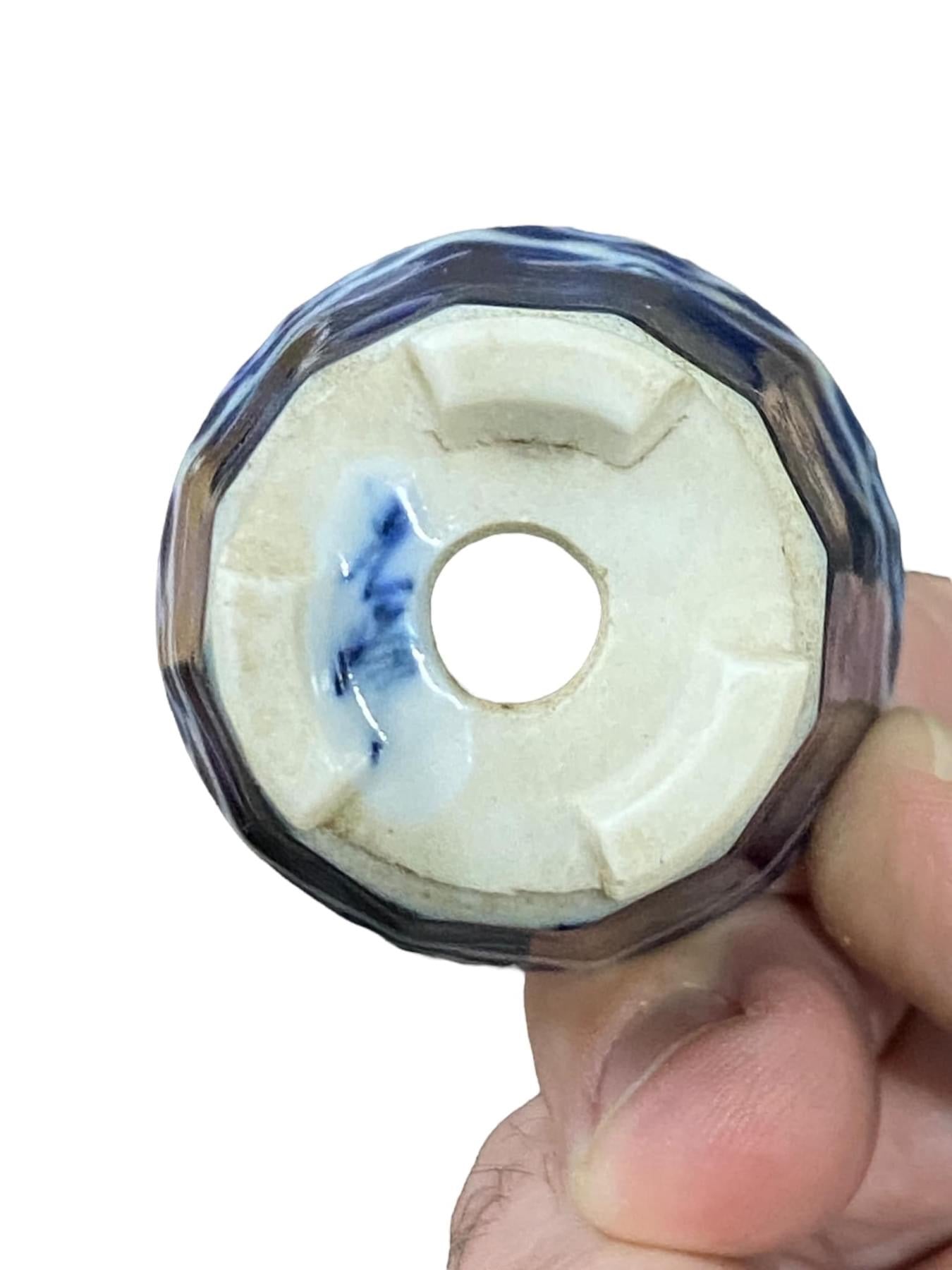 Koho - Rare Blue Glazed Painted Mame Cascade Bonsai Pot (1-3/4" wide)