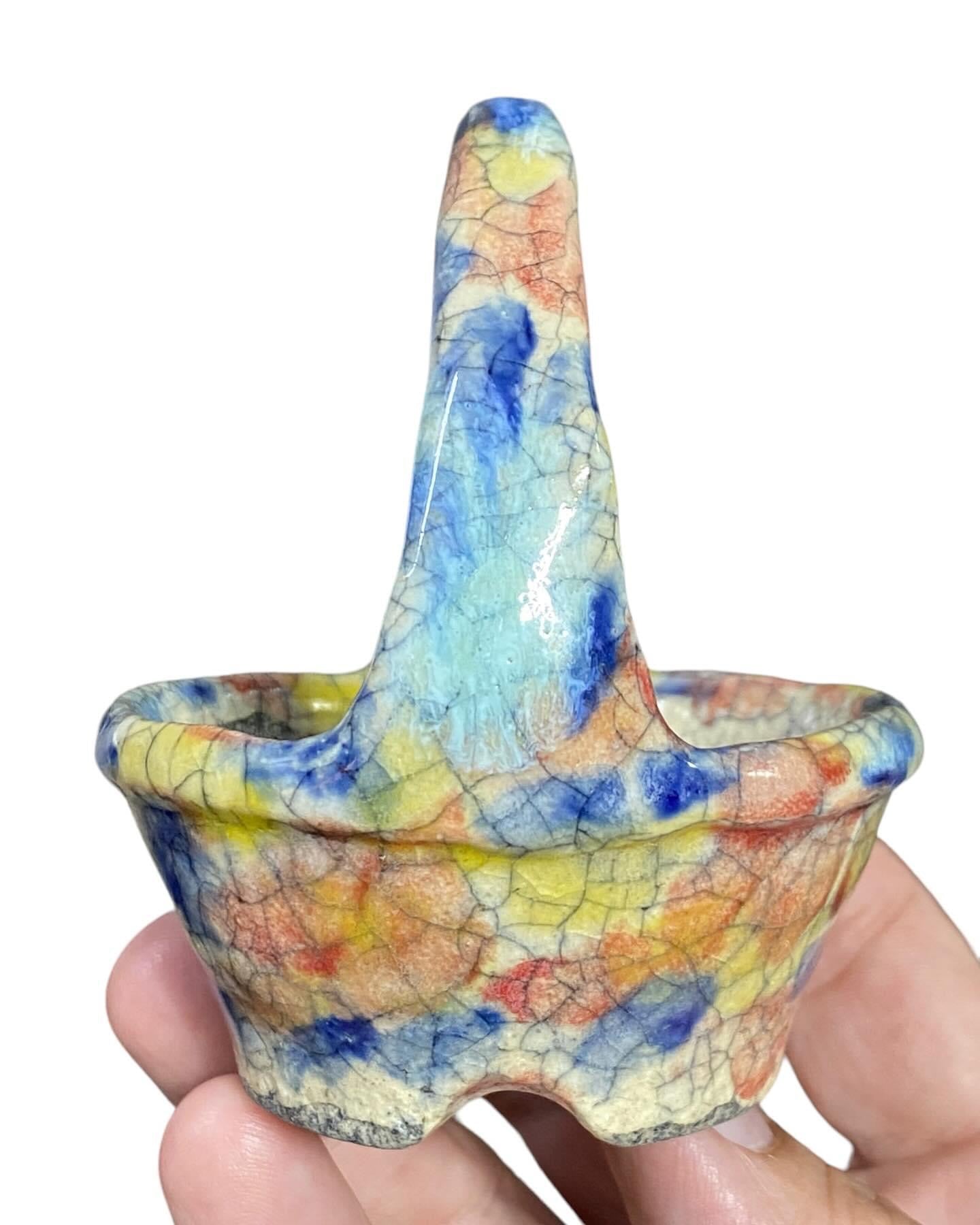 Bunzan - Crackle Glaze Flower Basket Bonsai or Accent Pot (3-1/16” wide)