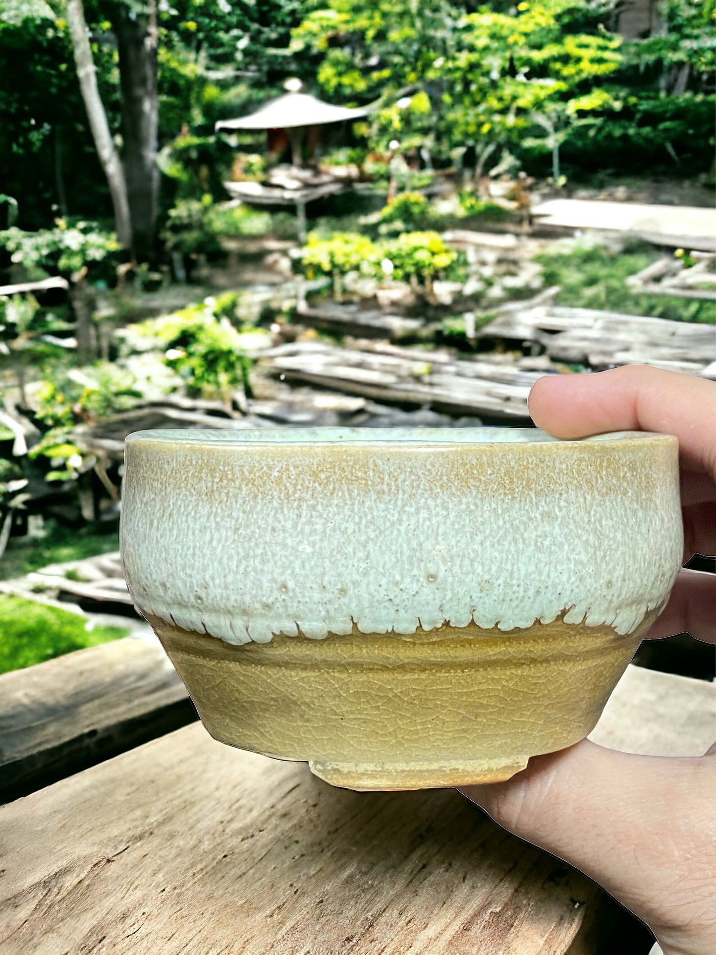 Yozan - Old Multicolor Glazed Bowl Bonsai Pot (4-1/8" wide)