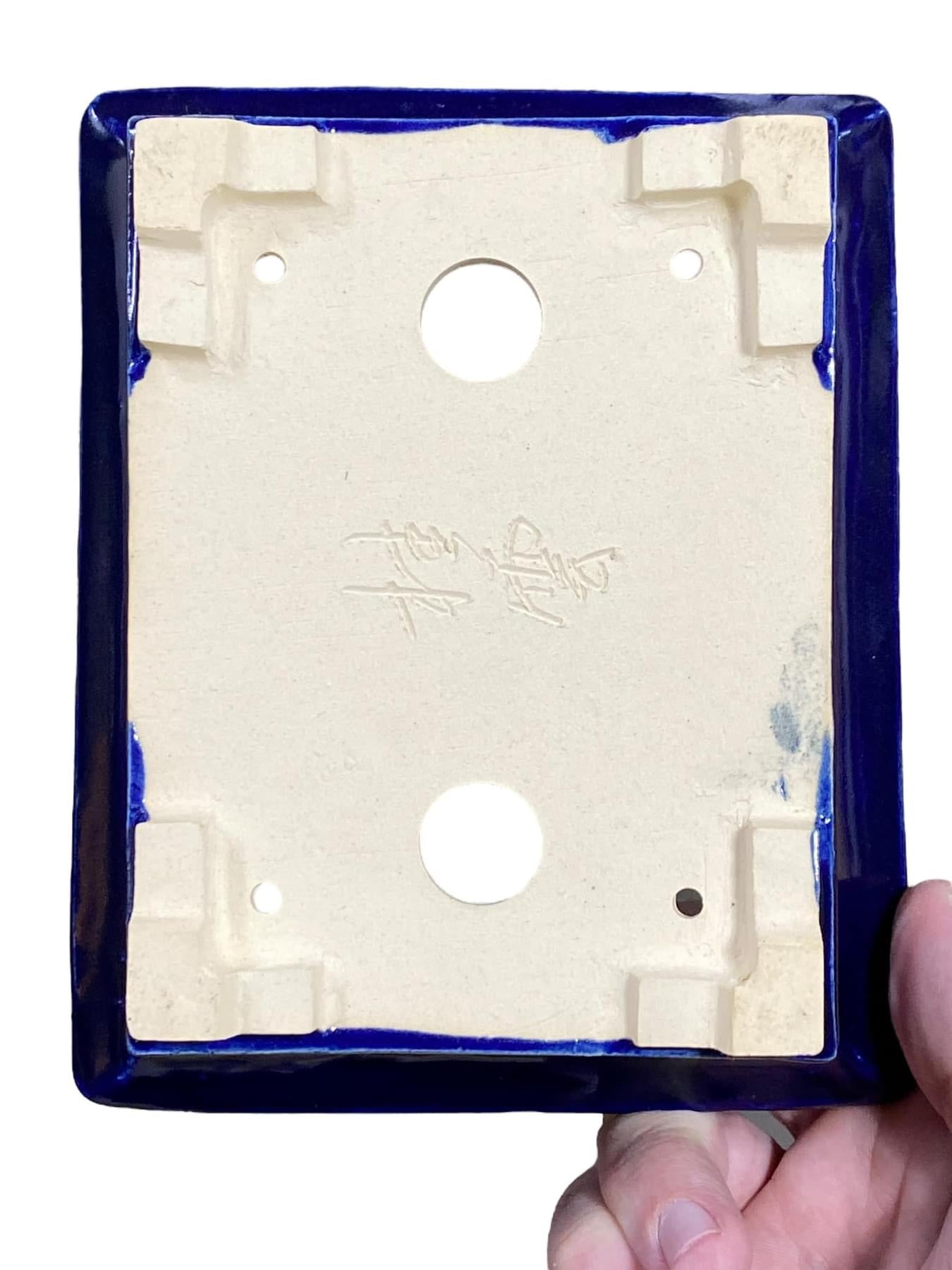 Fukuda Keiun - Royal Blue Glazed Rectangle Bonsai Pot (6-7/8" wide)