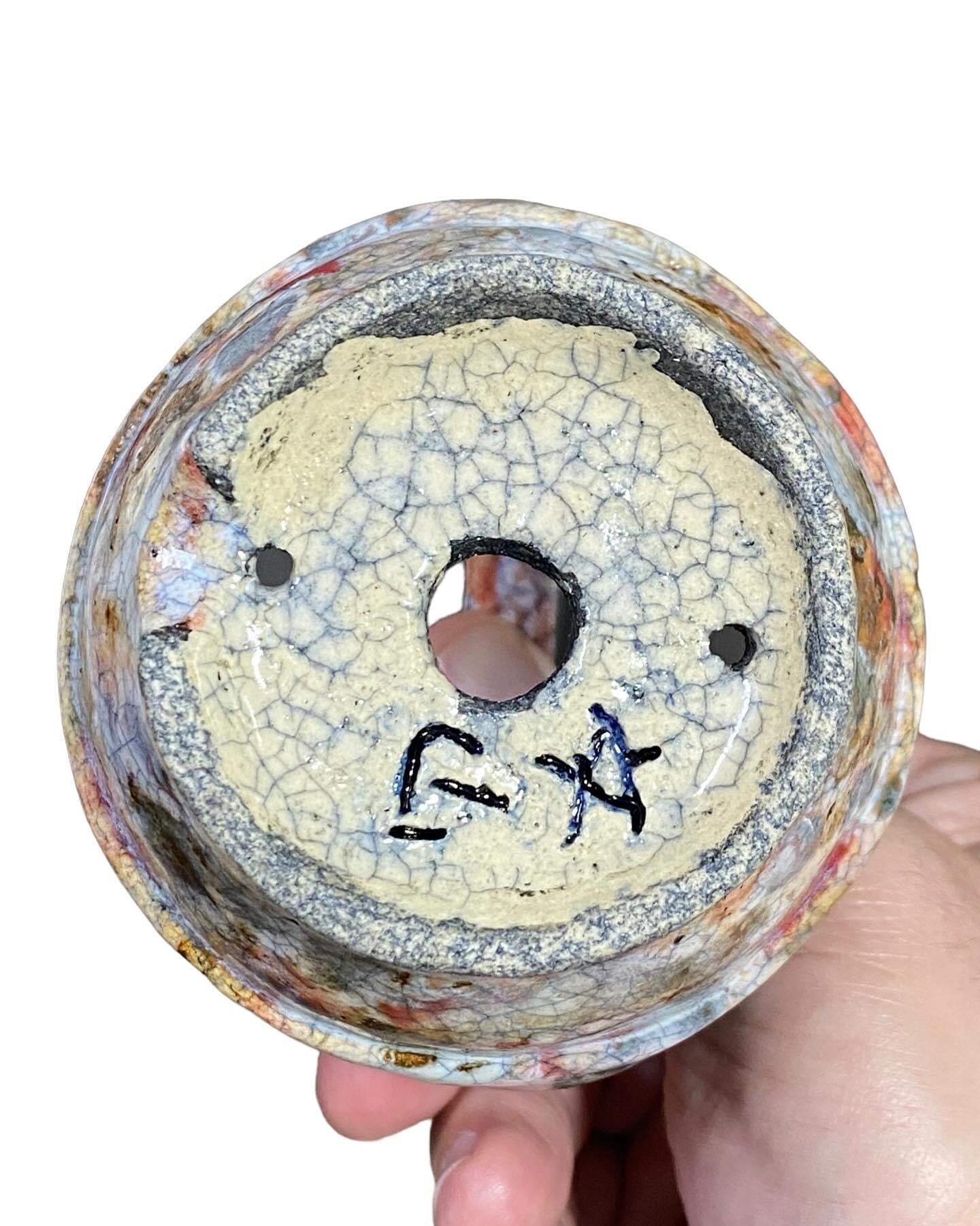 Bunzan - Crackle Glazed Flower Basket Bonsai or Accent Pot (2-5/8” wide)