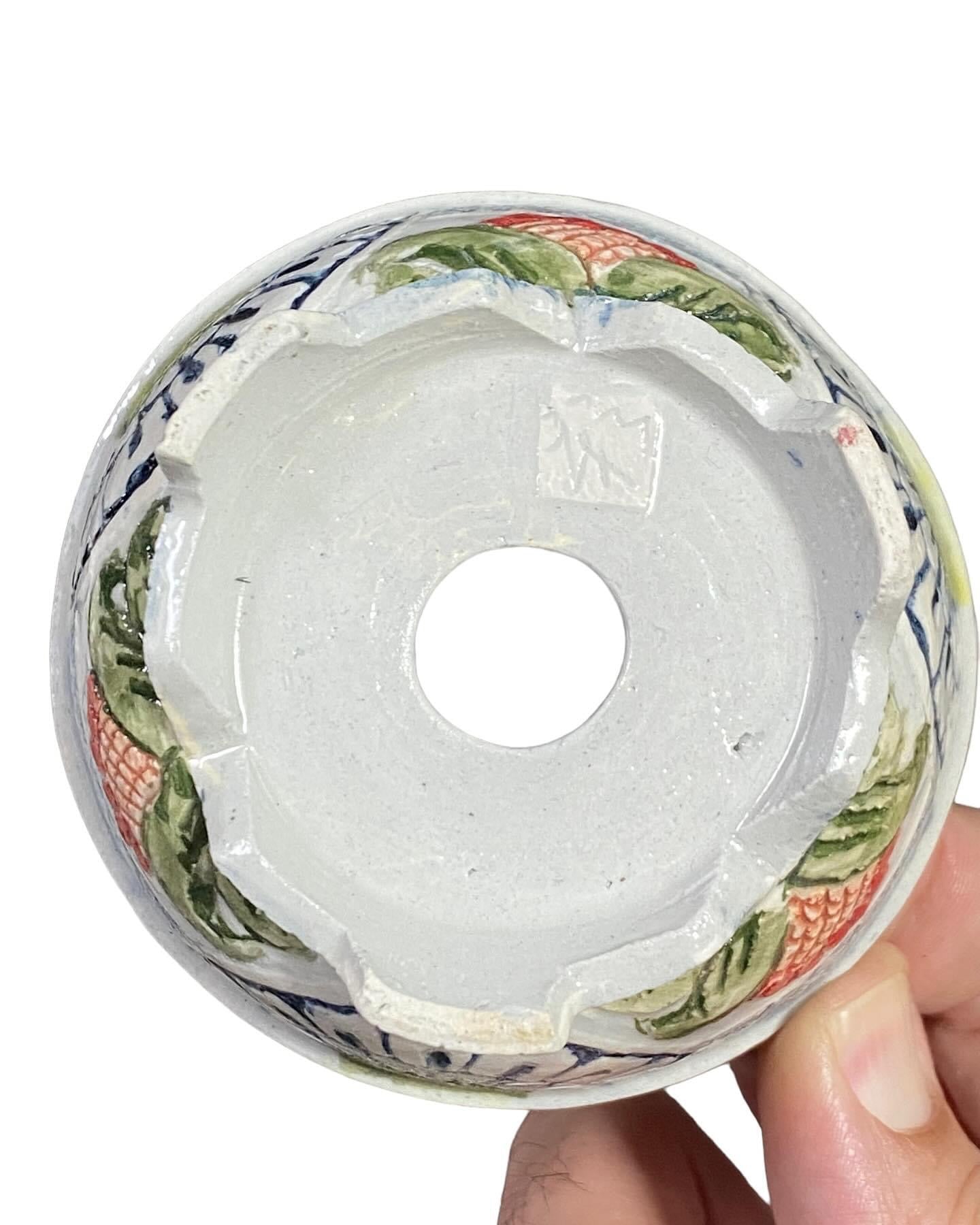 Eisetu - Hand Painted and Carved Footed Bonsai Pot (3-1/4” wide)