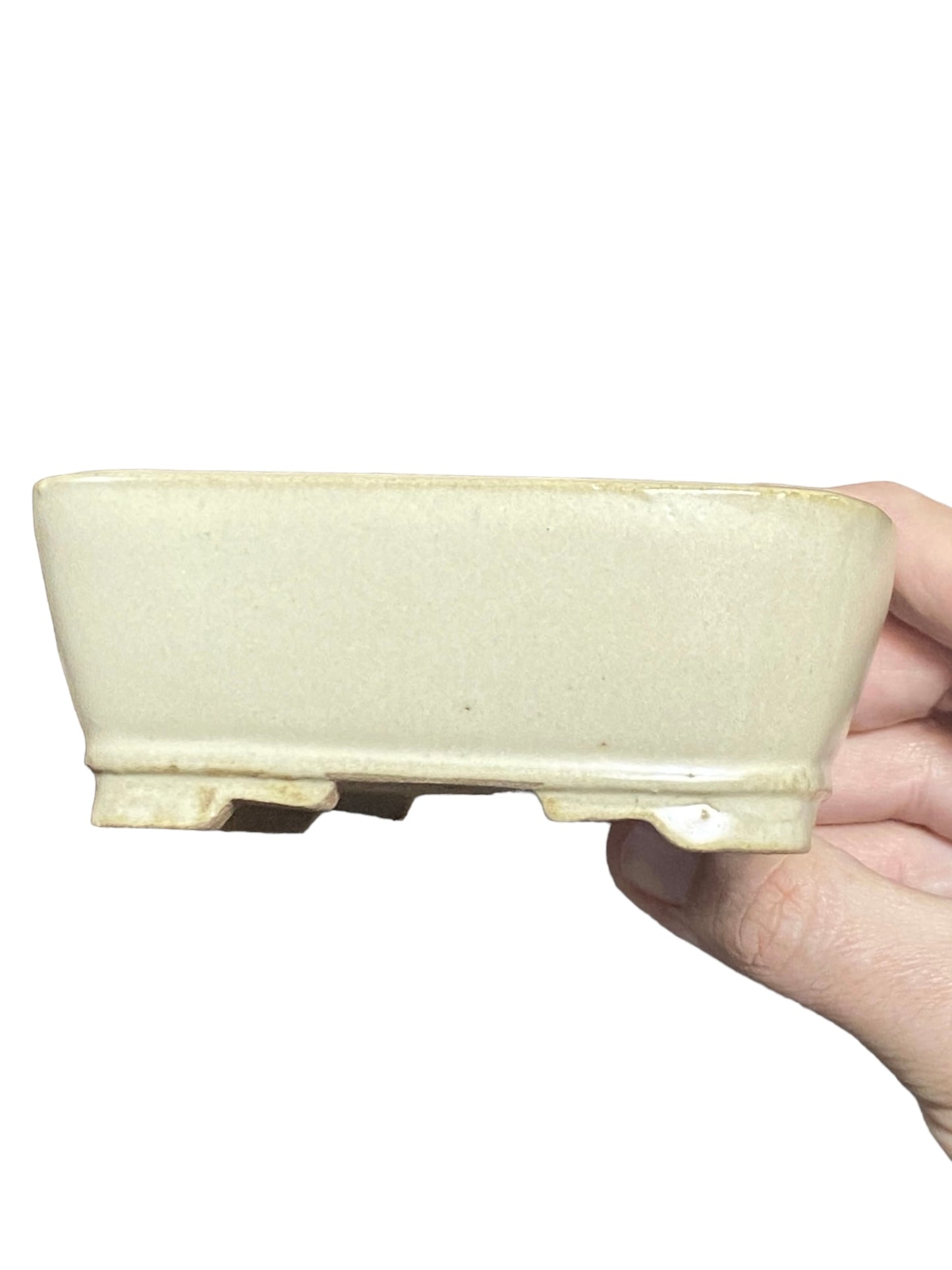 Shibakatsu - Cream Glazed Footed Rectangle Style Bonsai Pot (5" wide)