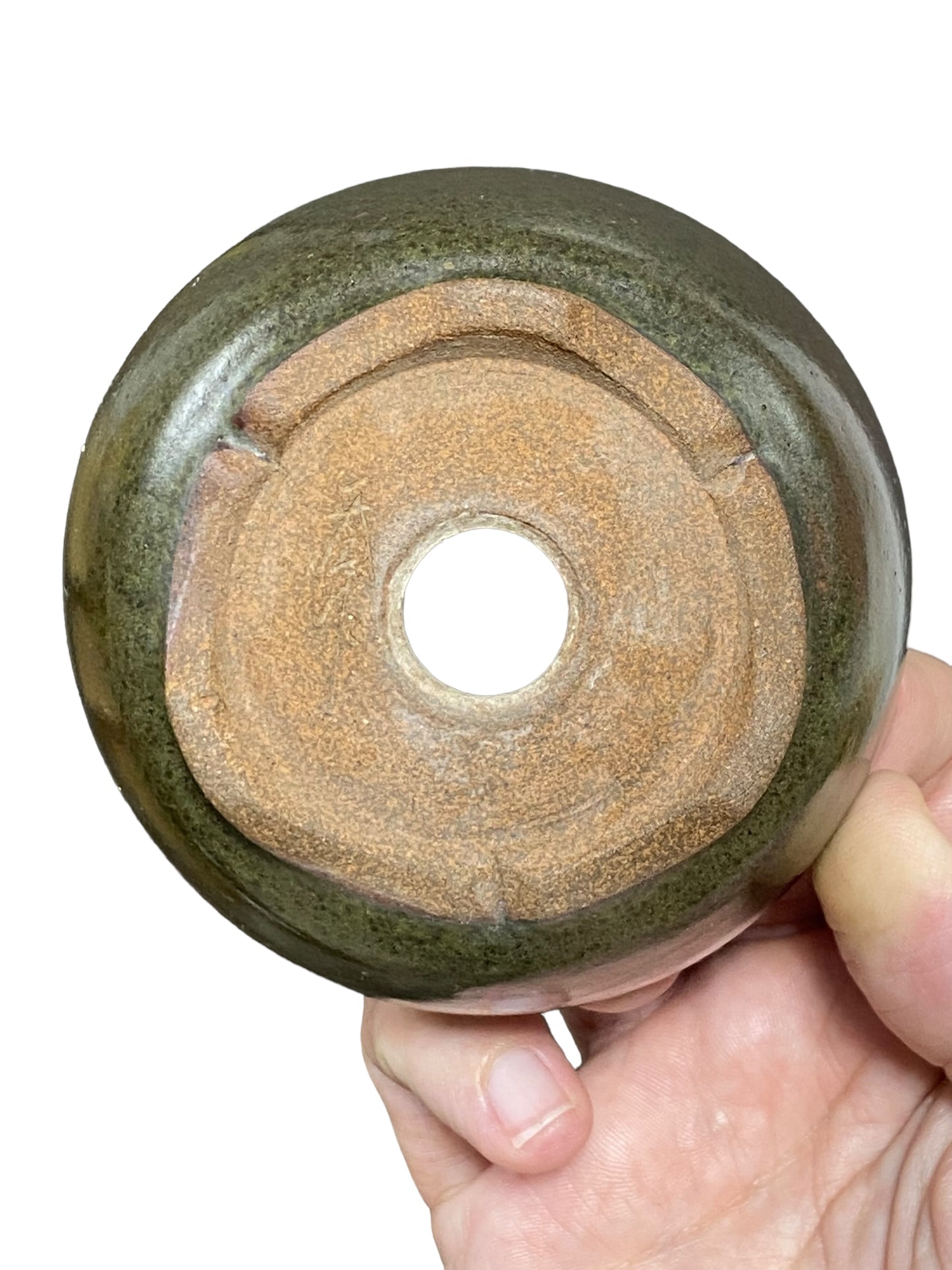 Isso - Green and Red Glazed Bowl Bonsai or Accent Pot (3-7/8" wide)