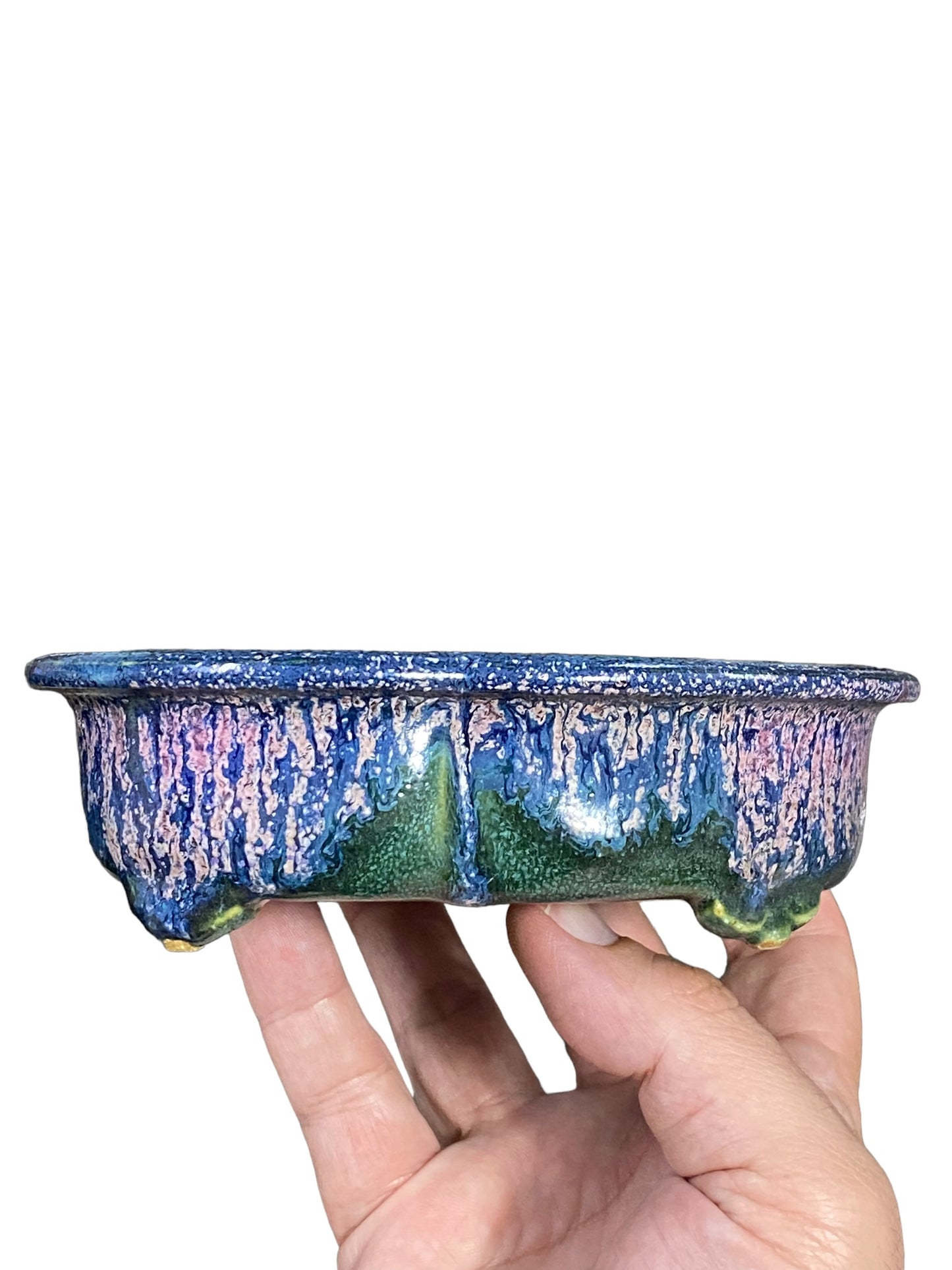 Kiyoshi Kiowai “Fuka” - Exquisitely Glazed Mokko Bonsai Pot (6-1/2” wide)