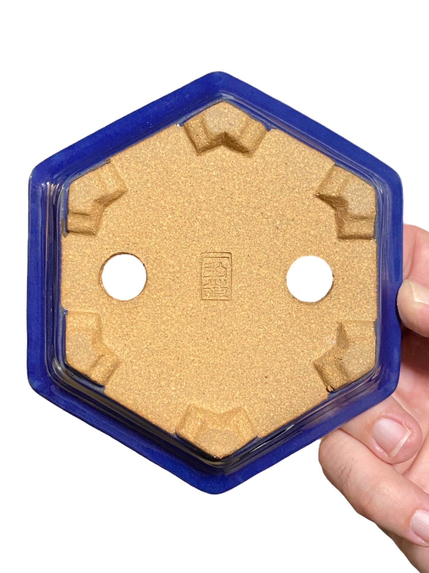 Ikko - Stellar Blue Glazed Hexagon Bonsai or Accent Pot (5-1/4” wide)