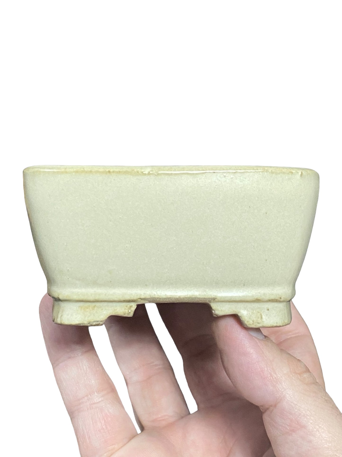 Shibakatsu - Cream Glazed Footed Rectangle Style Bonsai Pot (5" wide)