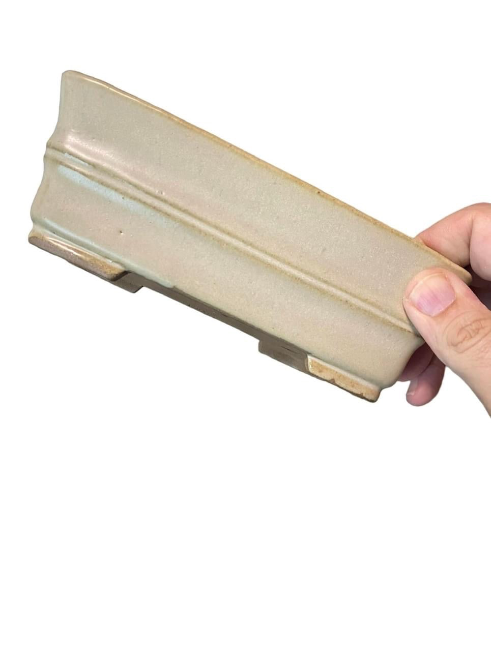 Shibakatsu - Cream Glazed Rectangle Style Bonsai Pot (7-3/8" wide)