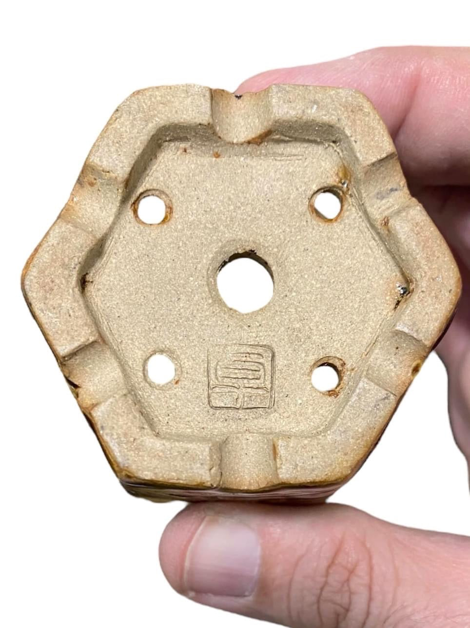 Takudo - Glazed and Carved Mame Bonsai or Accent Pot (2-3/8" wide)