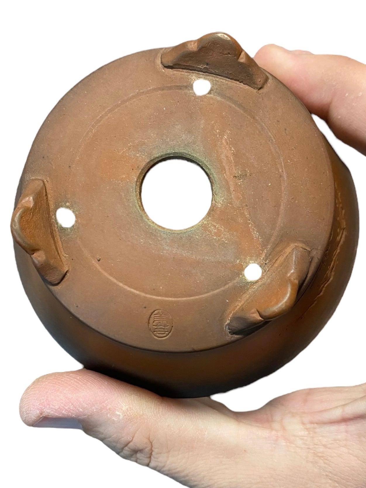 Bigei - Relief Carved Drum Style Bonsai or Accent Pot (3-3/4" wide)