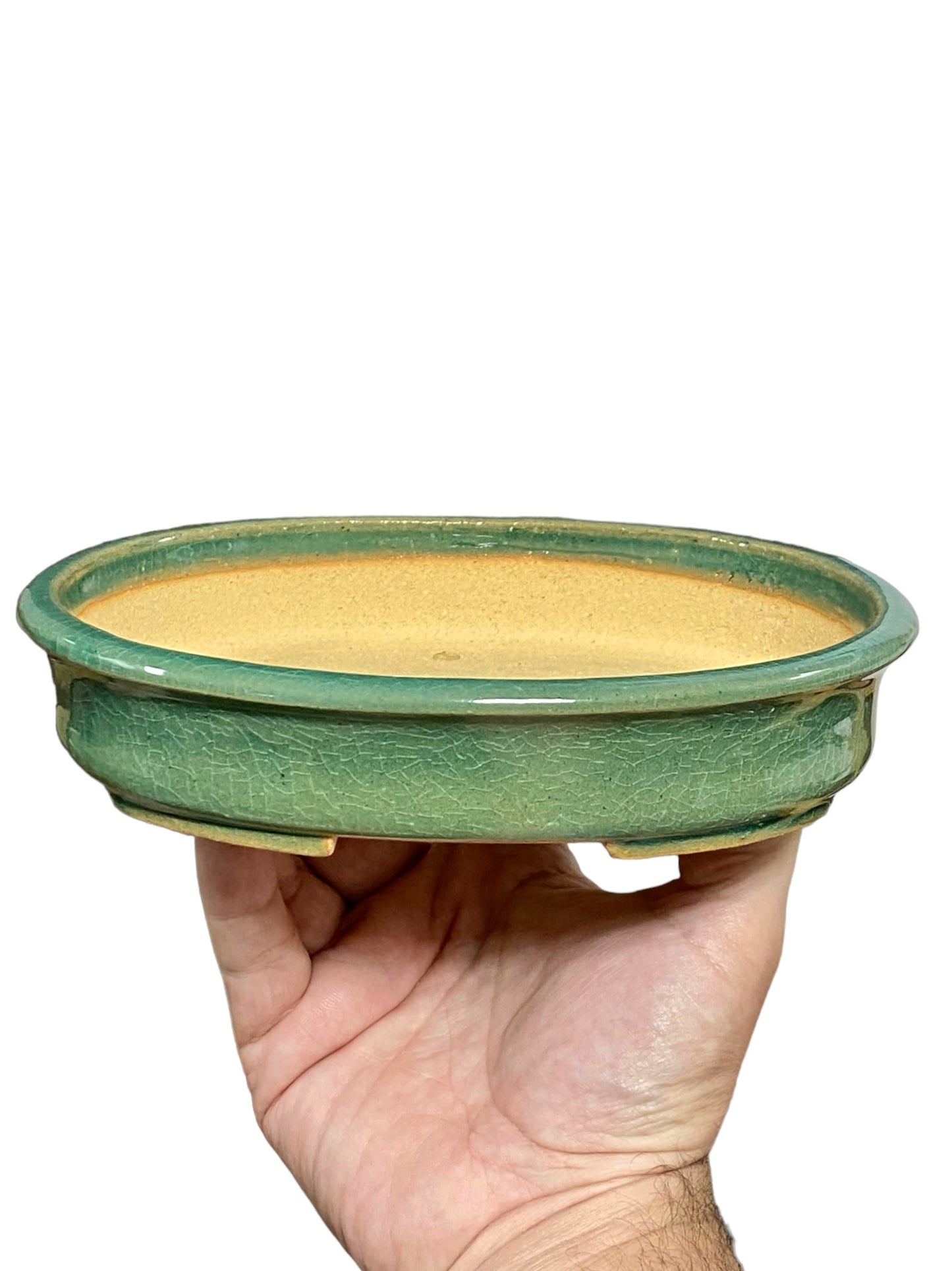 Shibakatsu - Stellar Crackle Glazed Oval Style Bonsai Pot (7-11/16" wide)