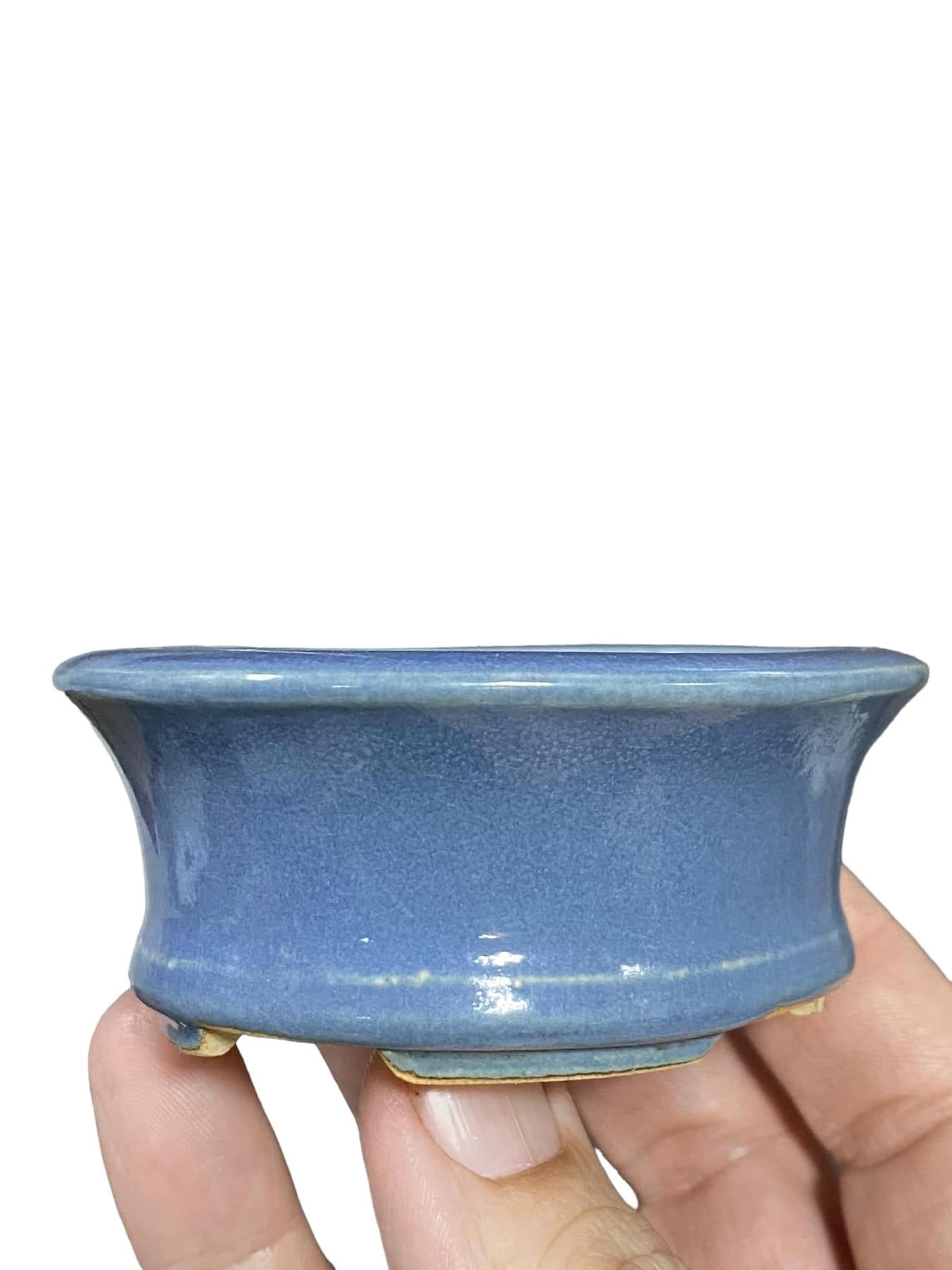 Eimei - Periwinkle Blue Glazed Oval Bonsai Pot