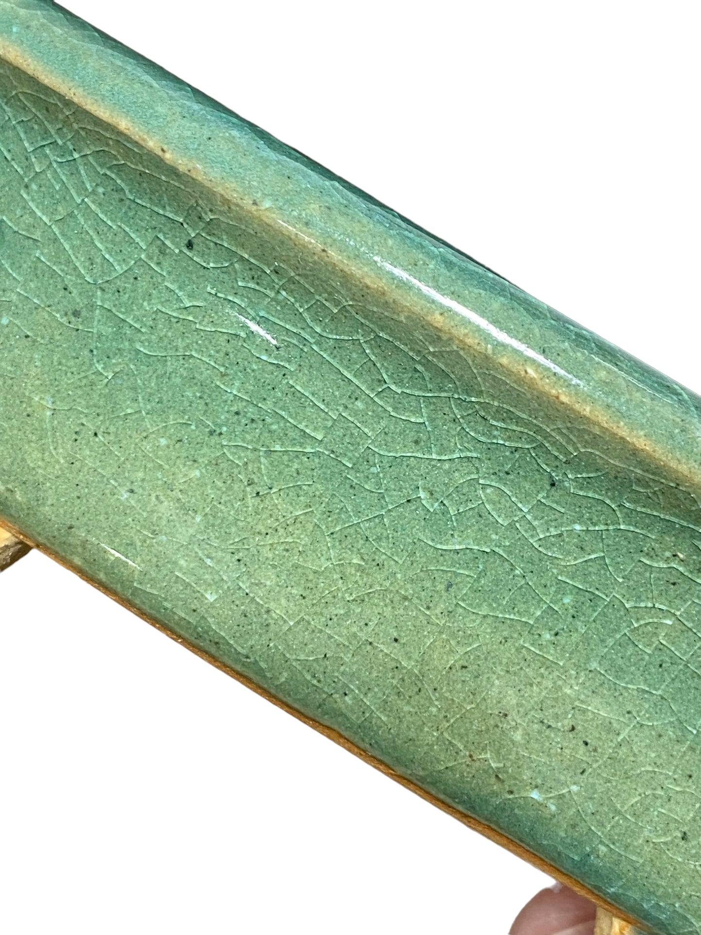 Shibakatsu - Stellar Crackle Glazed Oval Style Bonsai Pot (7-11/16" wide)