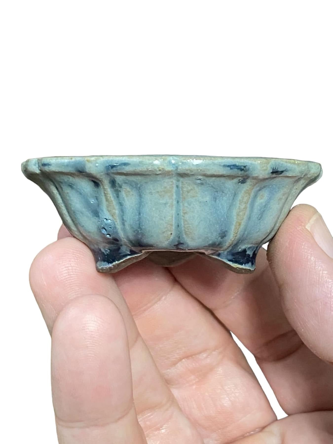Shibakatsu - Blue Glazed Mame Bonsai Pot (Rare) 2-5/8" wide)