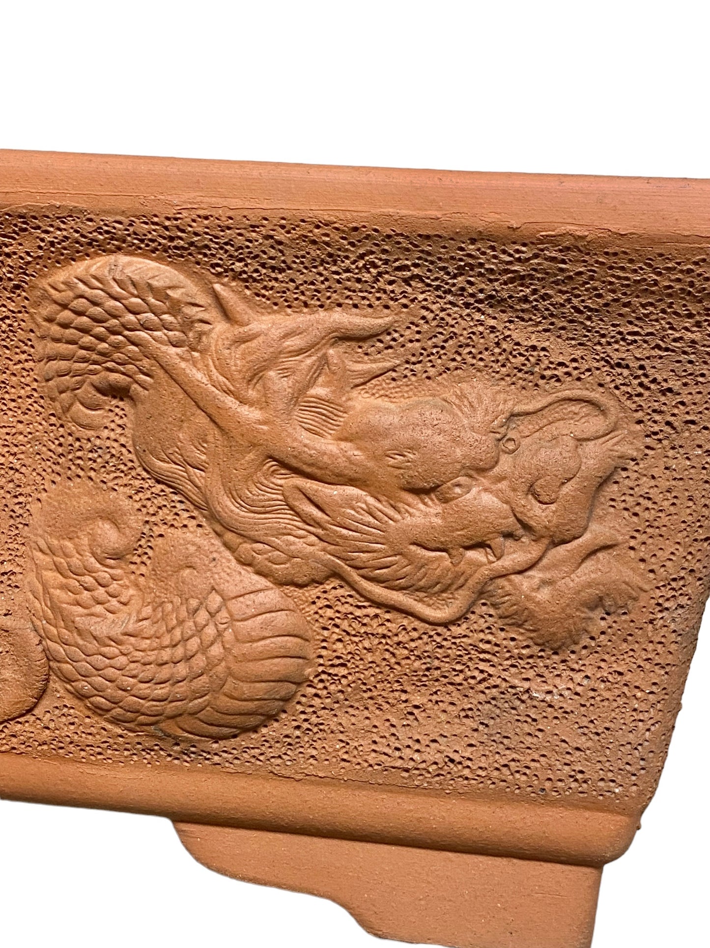 Zenigo - Large Carved Dragons Rectangle Bonsai Pot (17” wide)