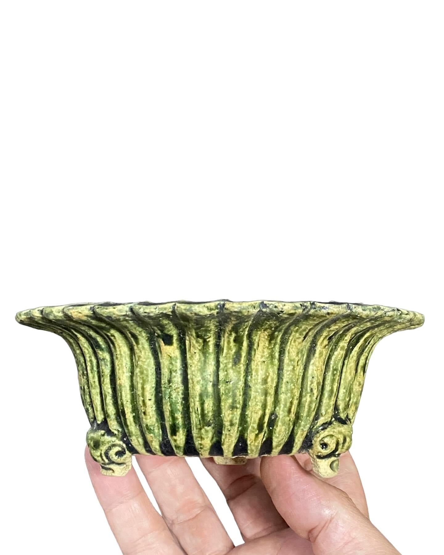 Koto Chukan (Fukuda Tadahiro) - Very Old and Rare Glazed Bonsai Pot with Patina (6” wide)