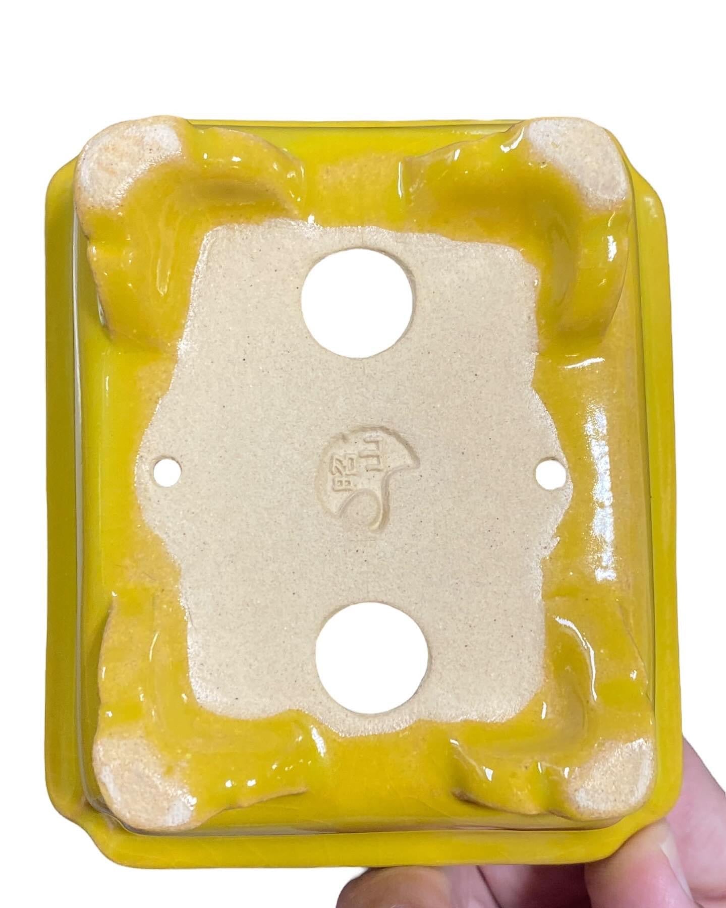 Shozan - Yellow Glazed Bonsai Pot with Cloud Feet (4-1/16β wide)