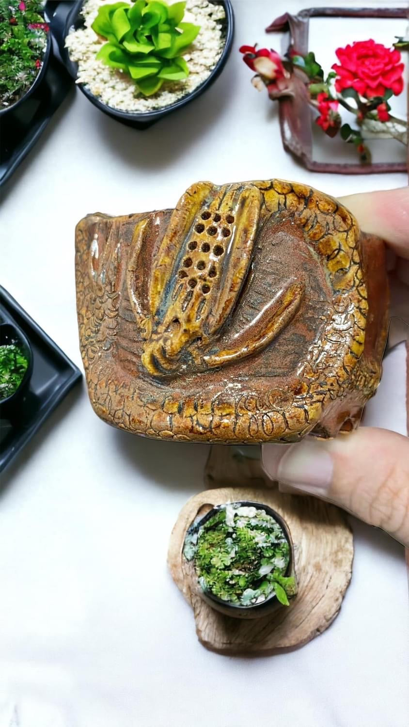 Takudo - Glazed Dragon Mame Bonsai or Accent Pot (2-3/4" wide)