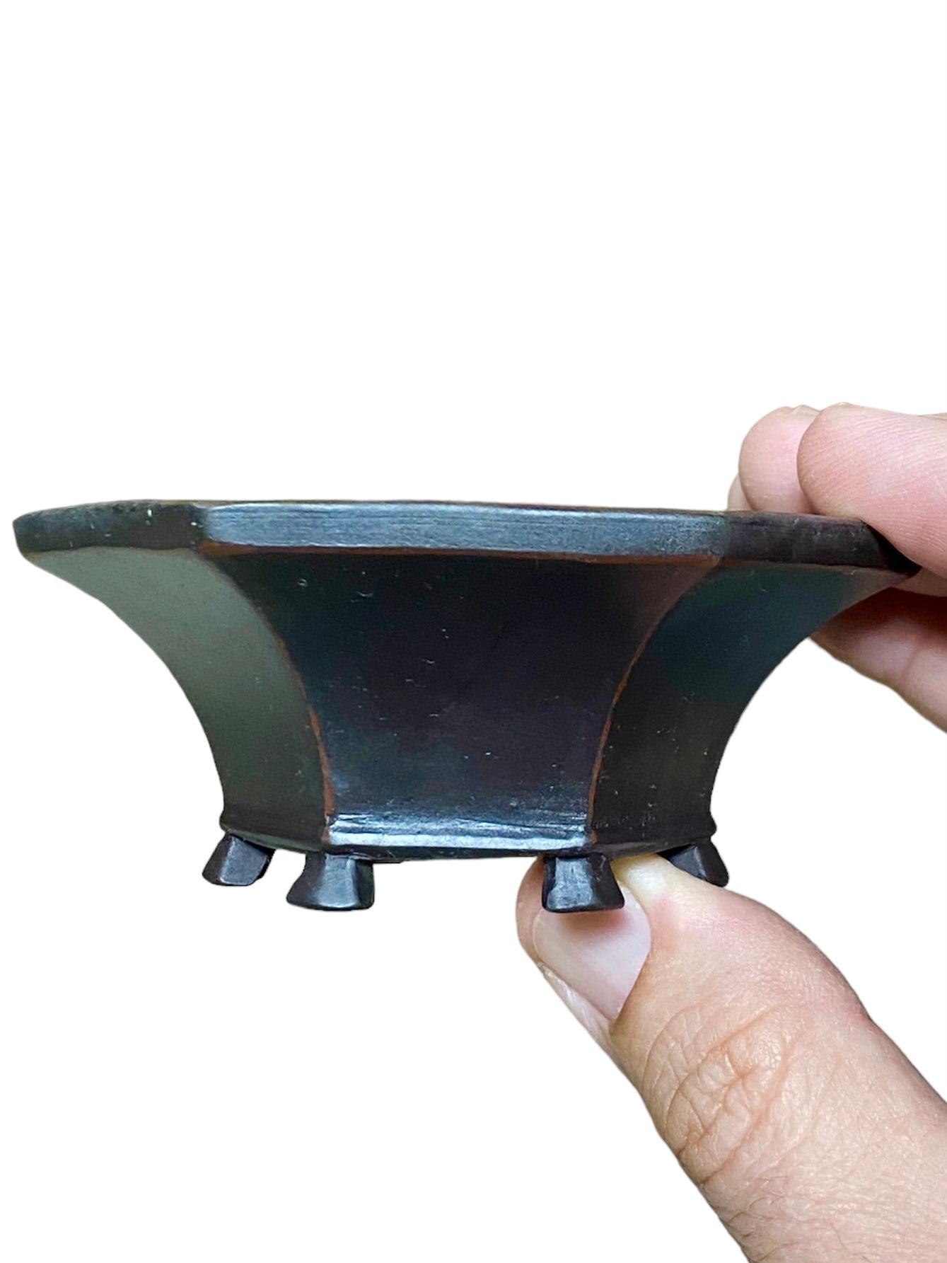 Bigei - Rare Small Black Hexagon Style Bonsai Pot (3-1/2" wide)