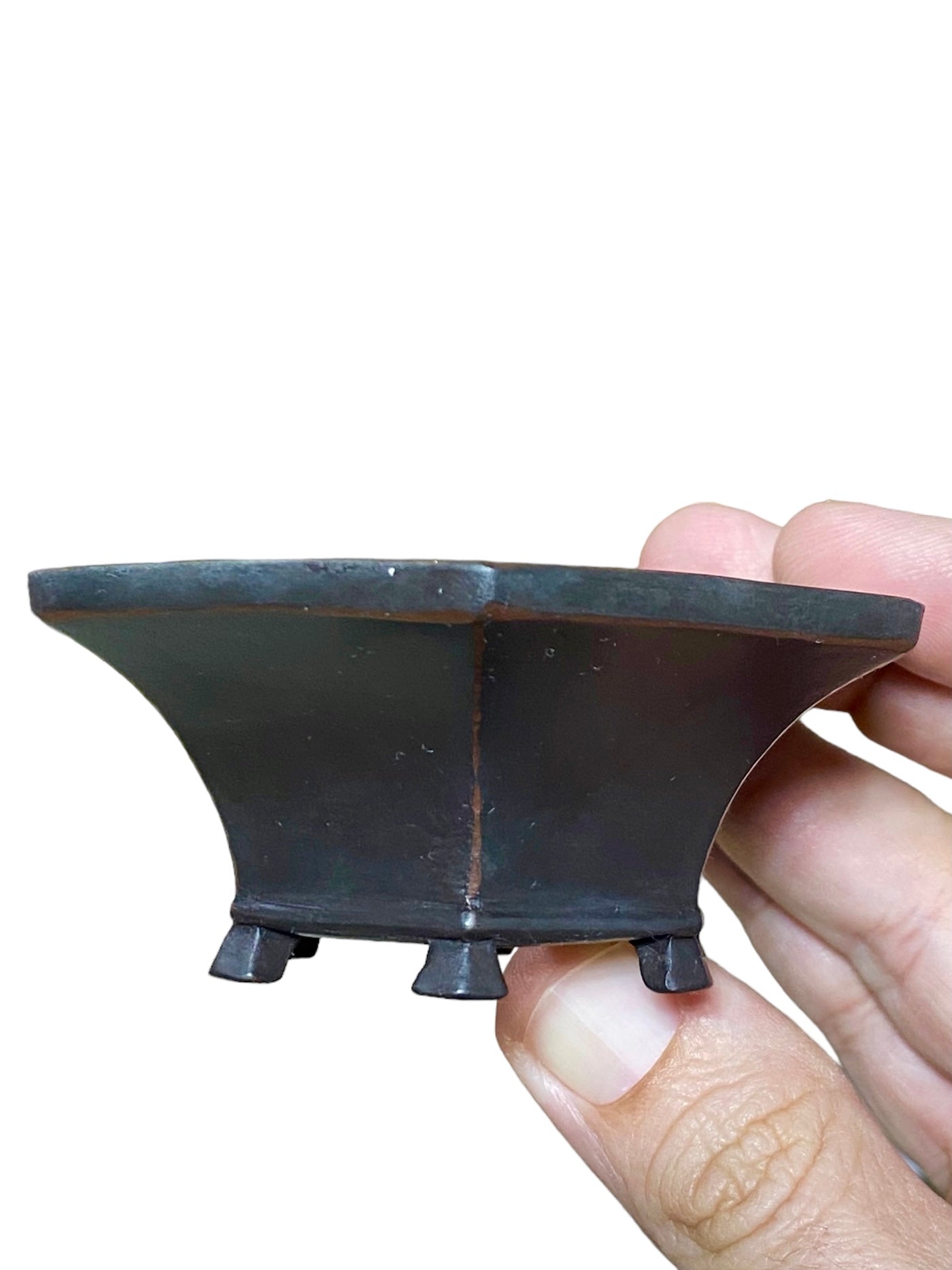 Bigei - Rare Small Black Hexagon Style Bonsai Pot (3-1/2" wide)