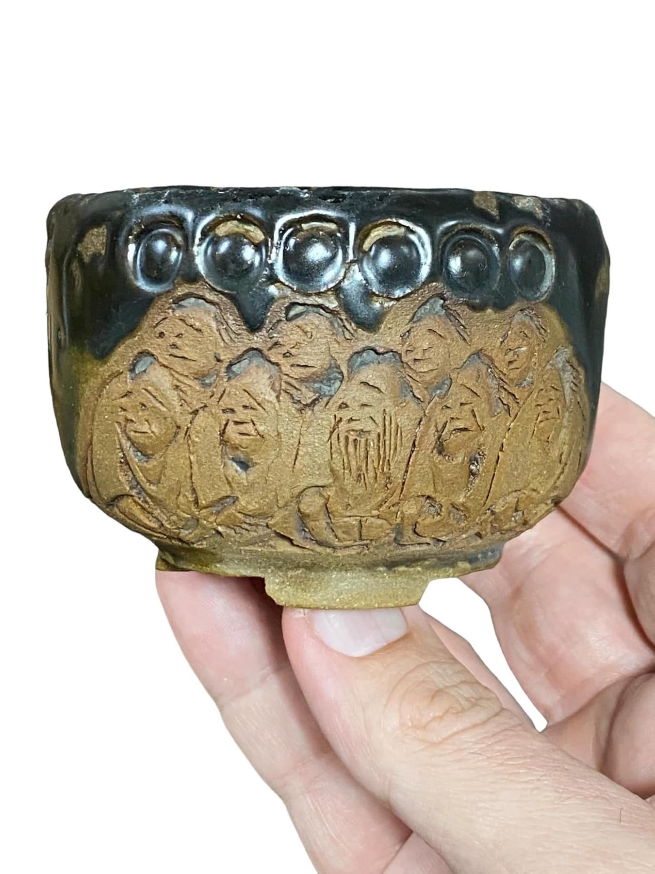 Tanabe Sekisyu - Relief Carving Bonsai Pot (3-5/16" wide)