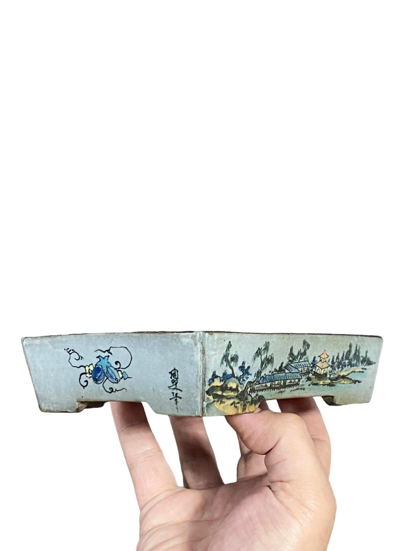 Tosui - Rare and Old Beautiful Painted Bonsai Pot (6-9/16” wide)