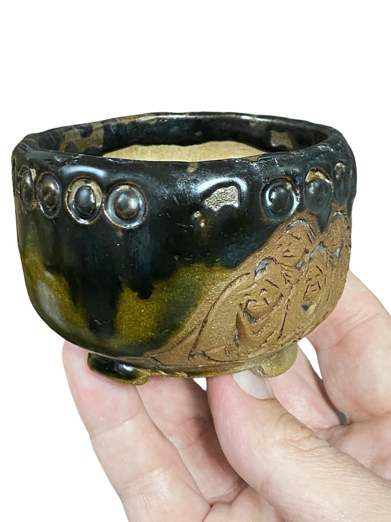 Tanabe Sekisyu - Relief Carving Bonsai Pot (3-5/16" wide)