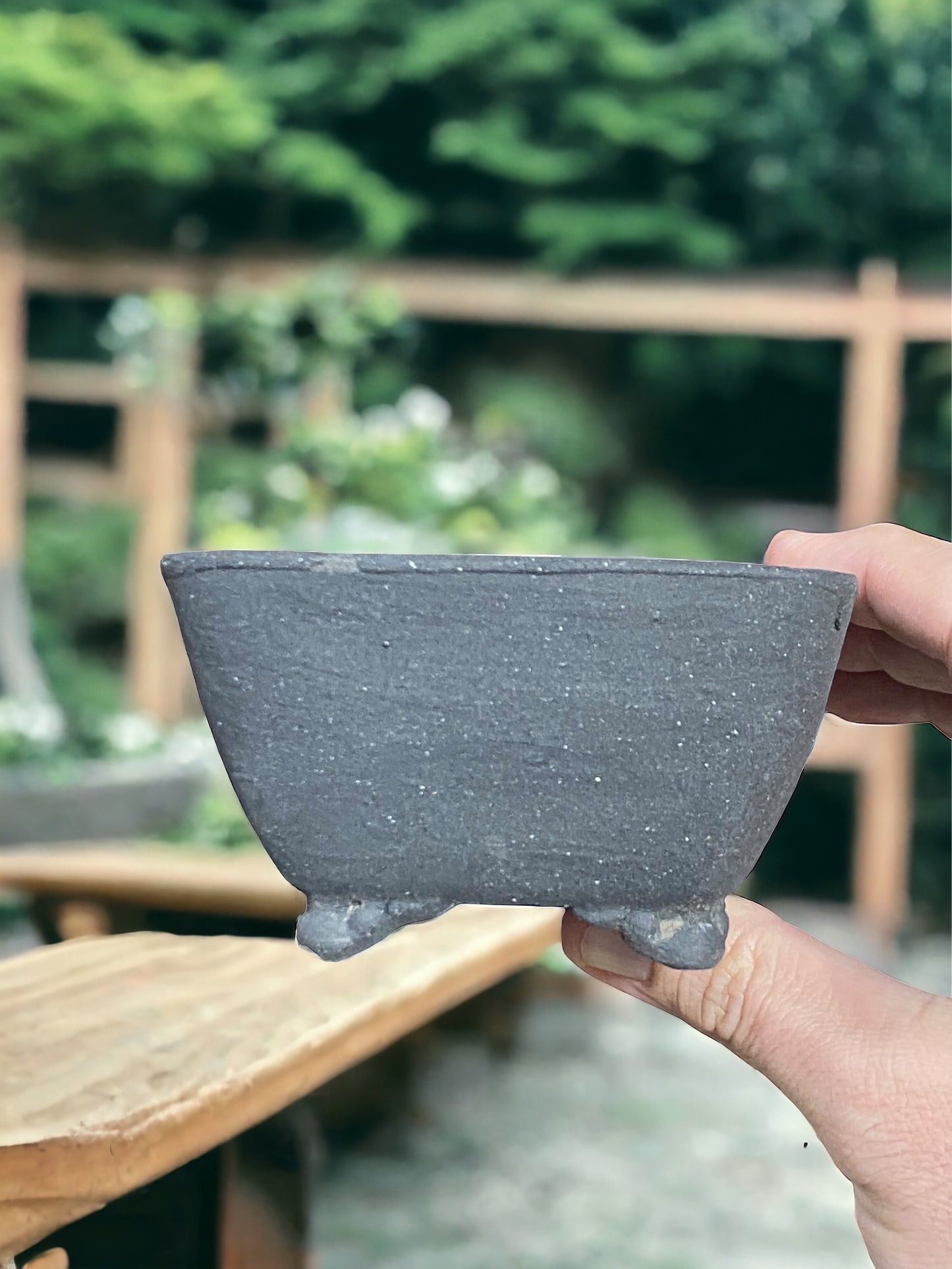 Heian Kosen - Unglazed Footed Square Bonsai Pot