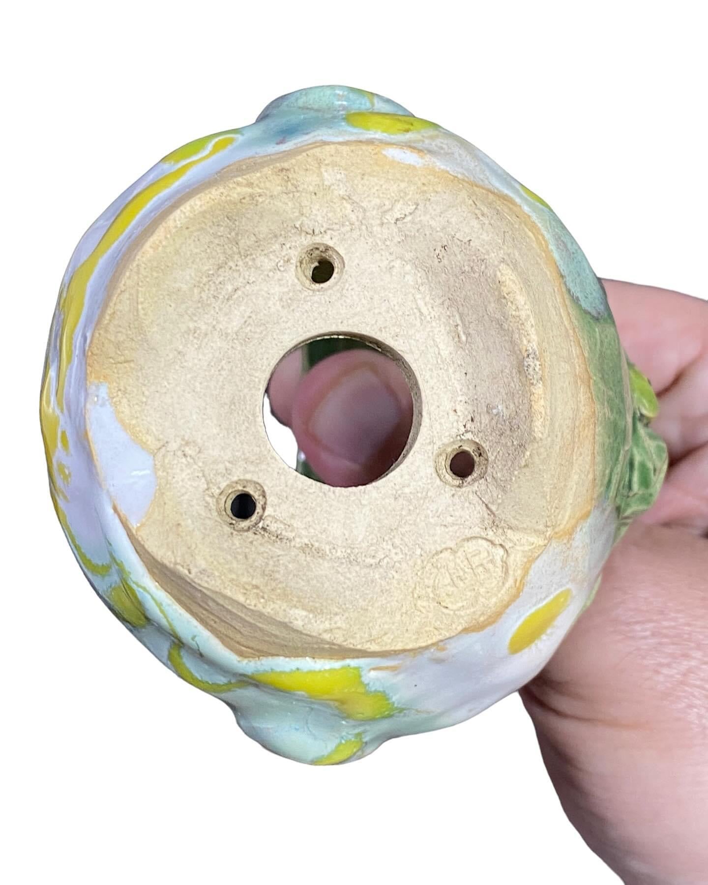 Masashi - Frog on Flower Basket Bonsai or Accent Pot (3-3/8ā wide)