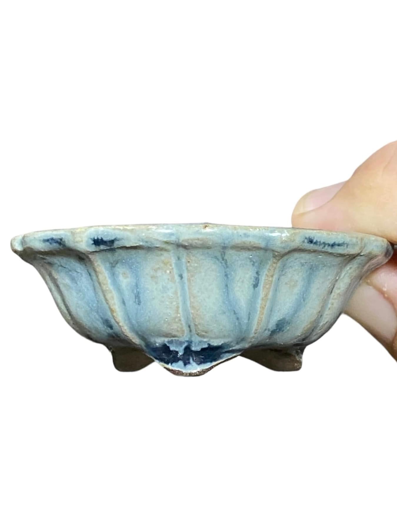 Shibakatsu - Blue Glazed Mame Bonsai Pot (Rare) 2-5/8" wide)