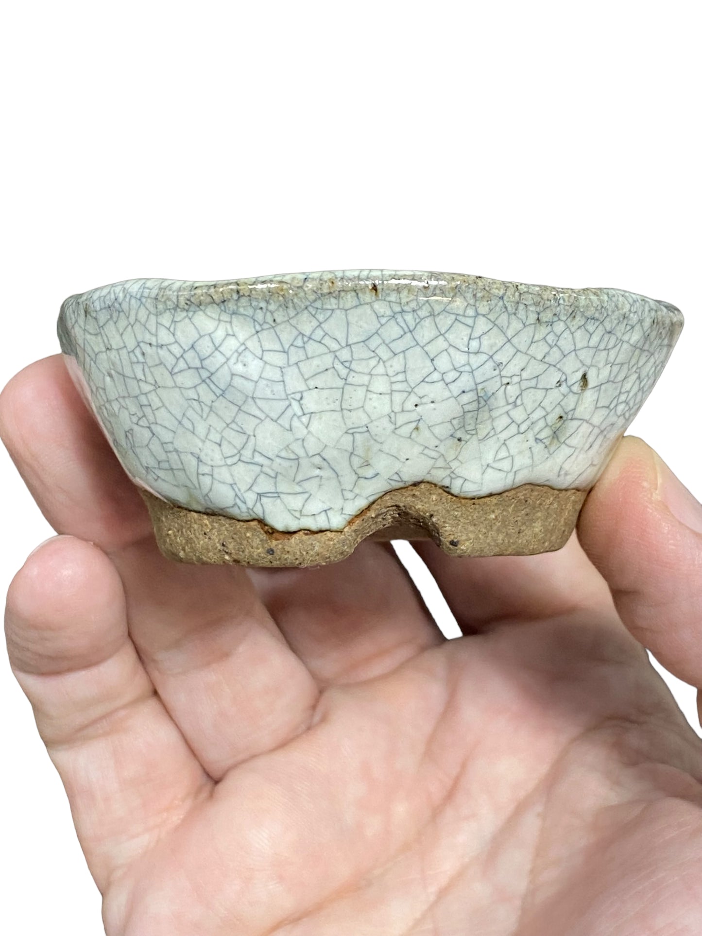 Bunzan - Crackle Glazed Round Bonsai or Accent Pot (2-3/4" wide)