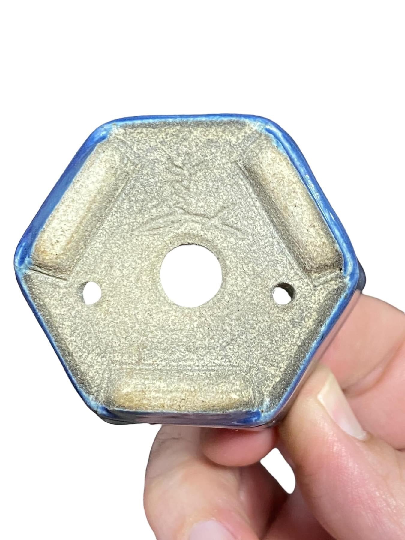 Satomi Terahata - Stellar Two-tone Blue Glazed Bonsai Pot (2-1/4” wide)