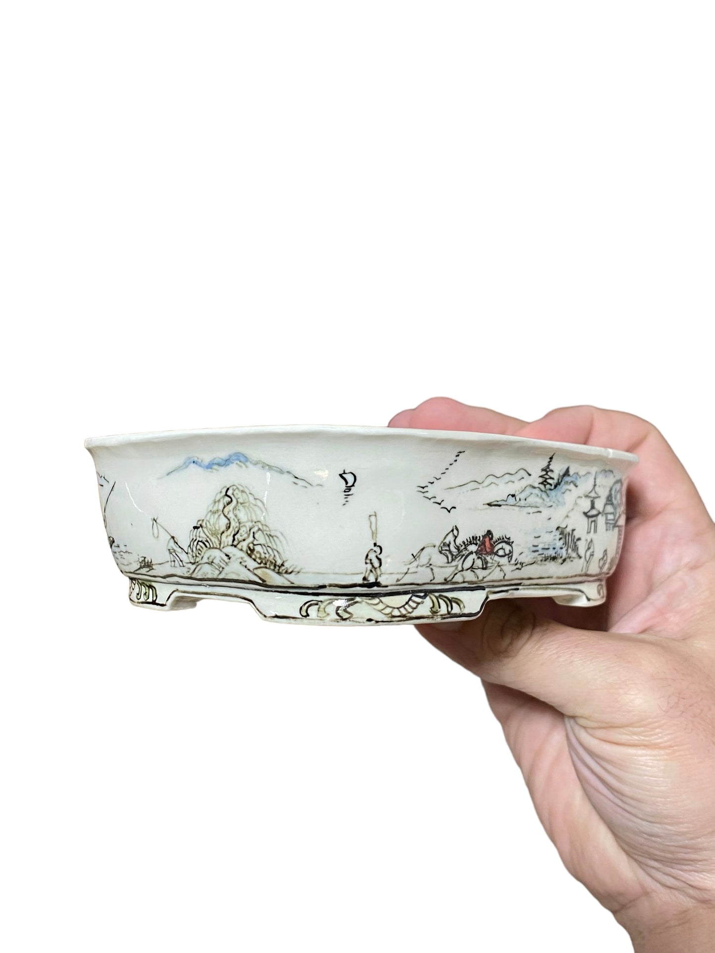 Joshu Katsuyama - Stellar Multi-Scene Painted Bonsai Pot (5-13/16" wide)