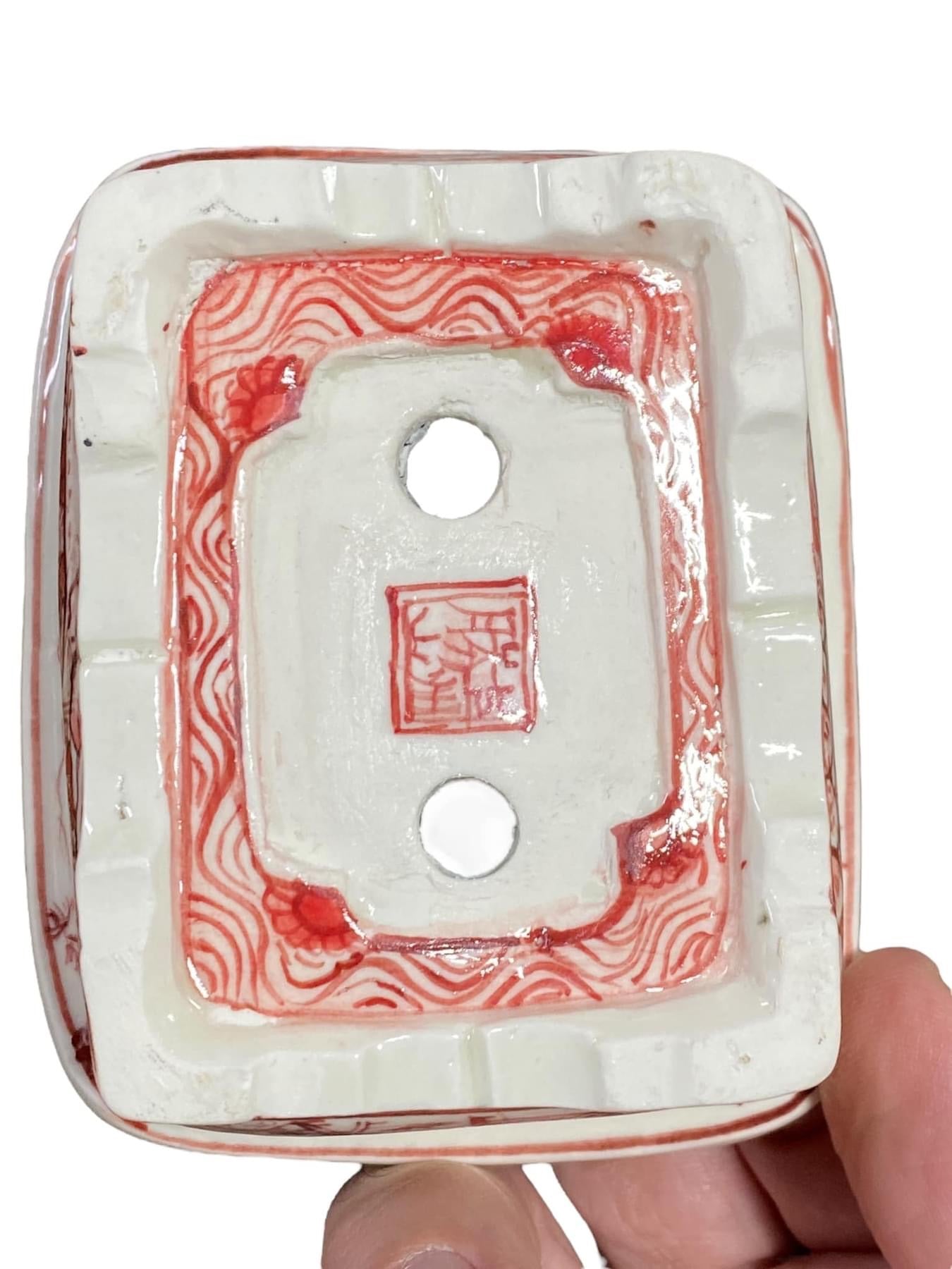 Joshu Katsuyama - Rare Exhibition Quality Painted Red Bonsai Pot (4-1/16" wide)