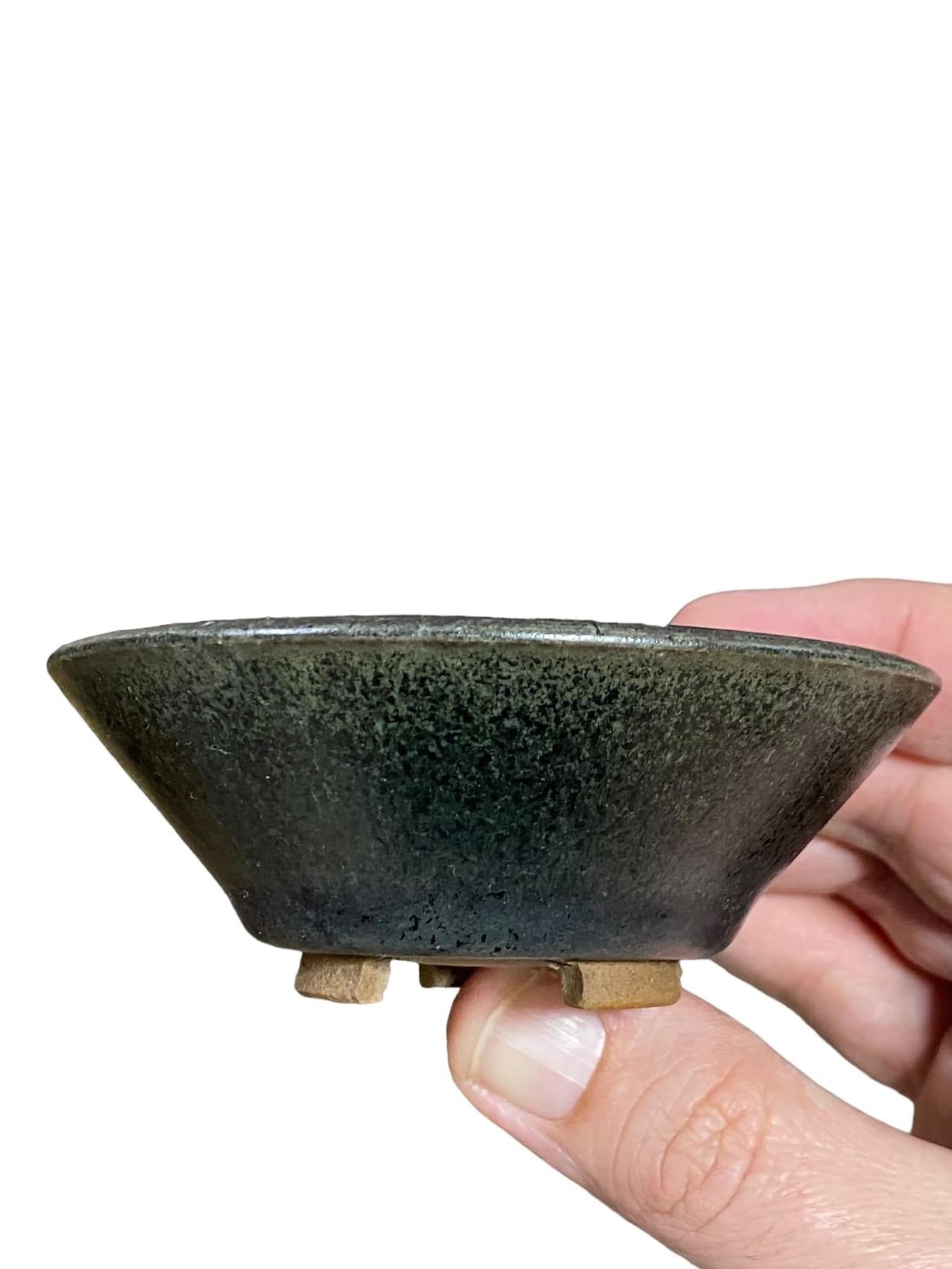 Koho - Rare Forest Green Glazed Bonsai Pot (3-3/4" wide)