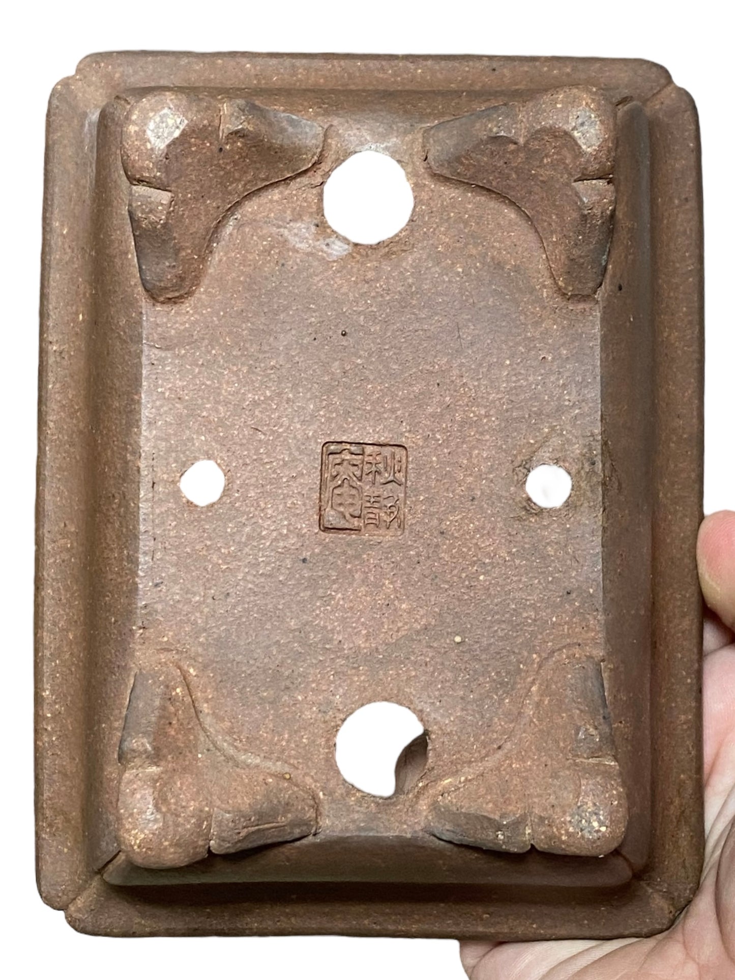 Yamaaki - Rare 1st Generation Unglazed Footed Rectangle Bonsai Pot (6-1/2" wide)