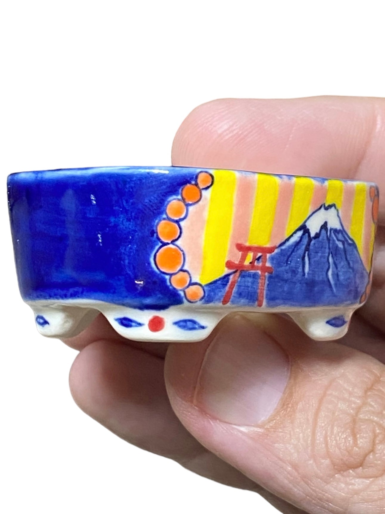 Oshima Mayu - Painted Mount Fuji Mame Bonsai or Accent Pot