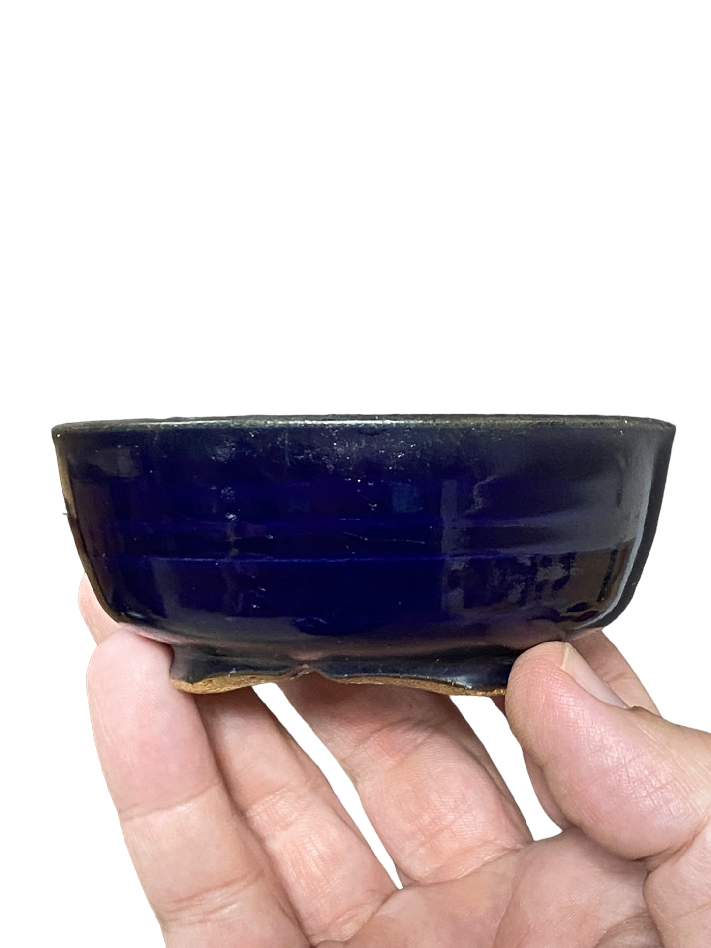 Isso - Ruri Blue Glazed Bowl Bonsai or Accent Pot (3-3/4" wide)