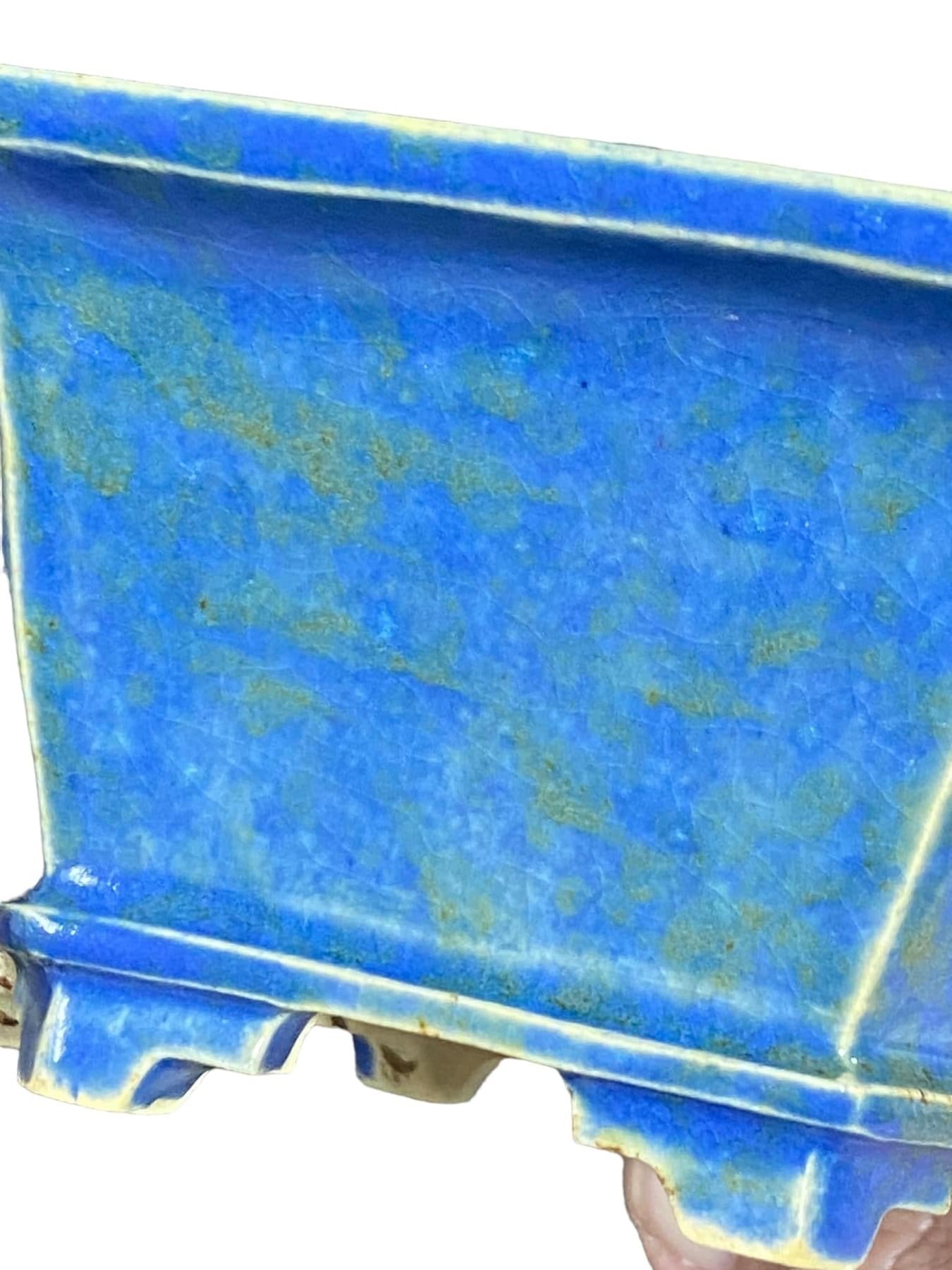 Fukuda Keiun - Blue and Green Hexagon Bonsai Pot (5-3/16" wide)