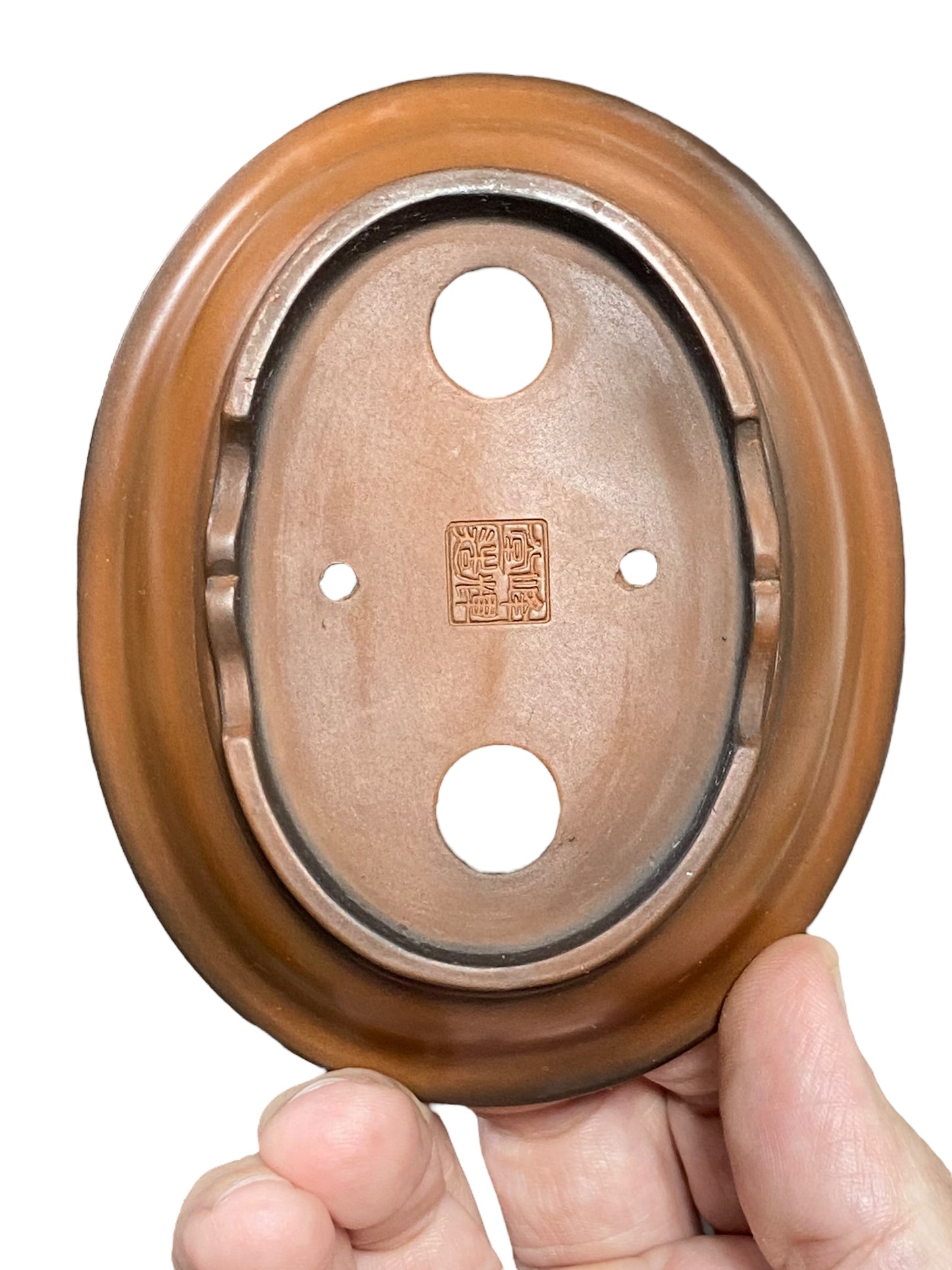 Hokidou - Beautiful Old Banded Oval Shaped Bonsai Pot (4-3/4" wide)