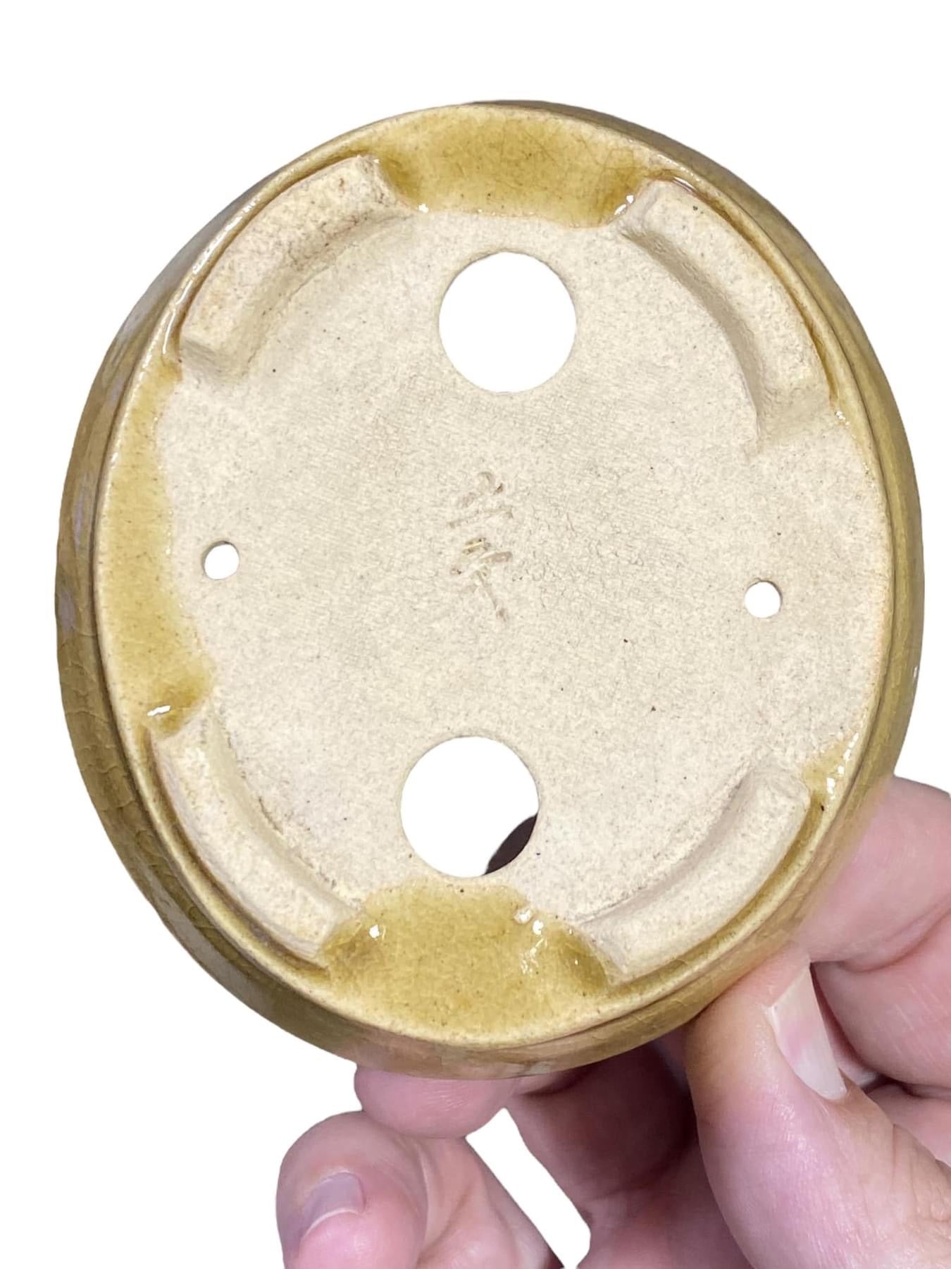 Dokou - Amber Crackle Glazed Bonsai Pot (3-7/8” wide)