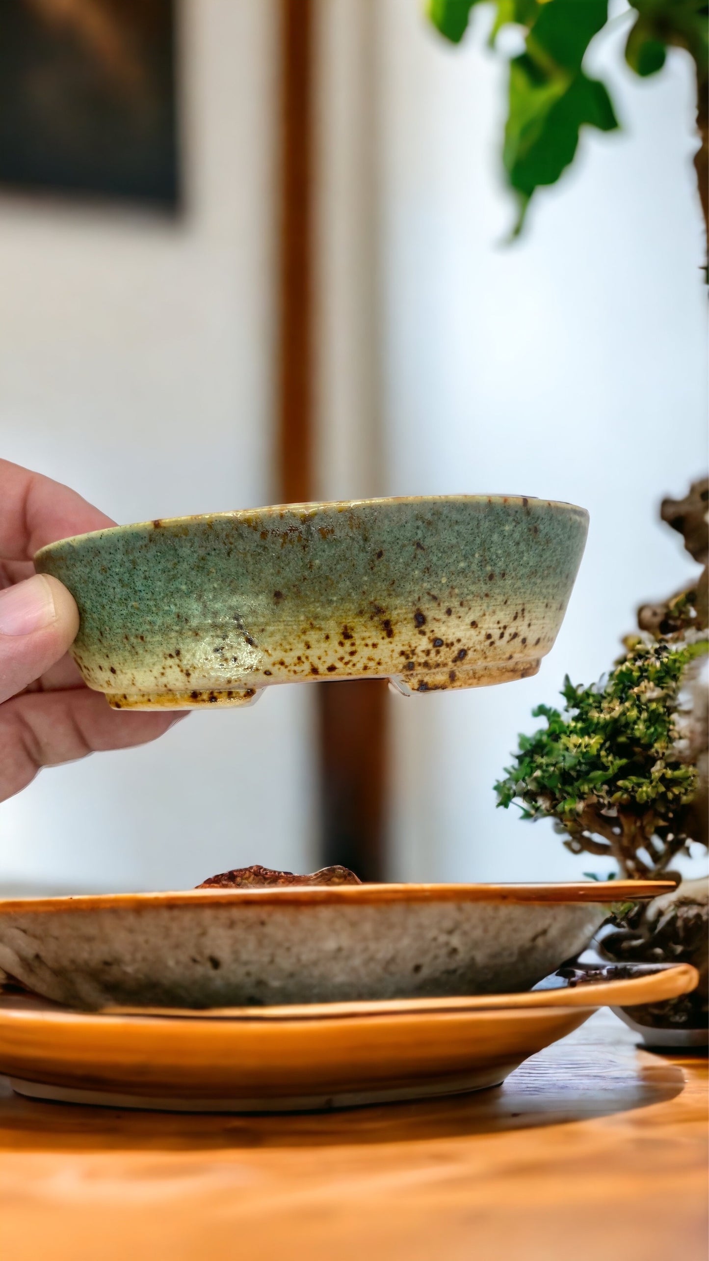 Shoseki - Multicolor Glazed Bonsai or Accent Pot (2-7/16" wide)