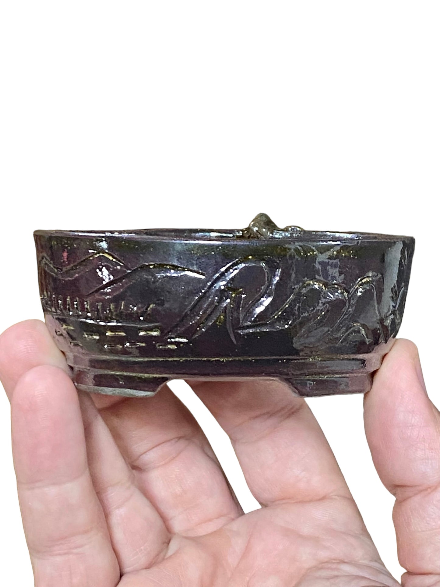 Takudo - Glazed Frog Mame Bonsai or Accent Pot (3-1/2" wide)