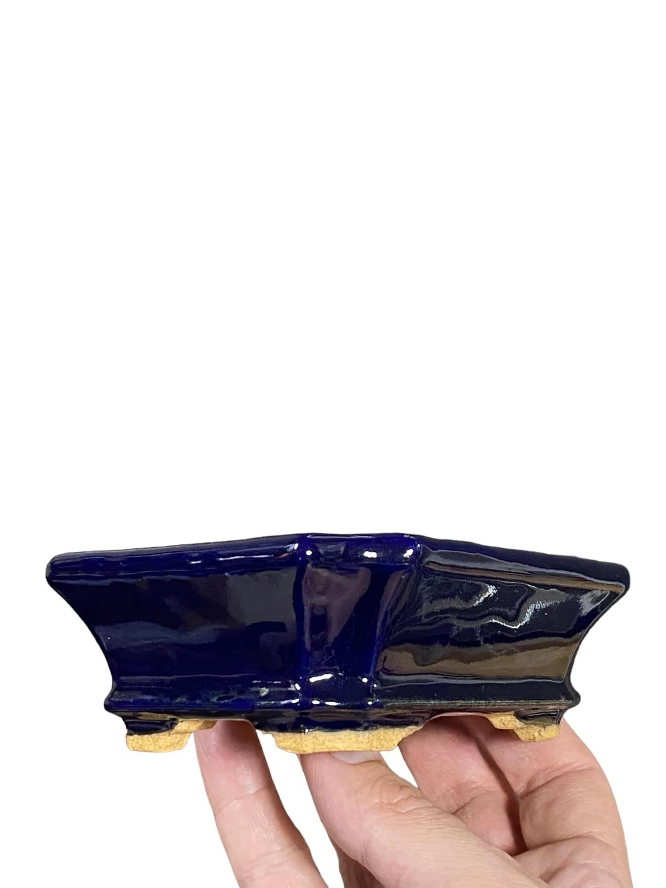 Hattori - Ruri Blue Glazed Mokko Bonsai Pot