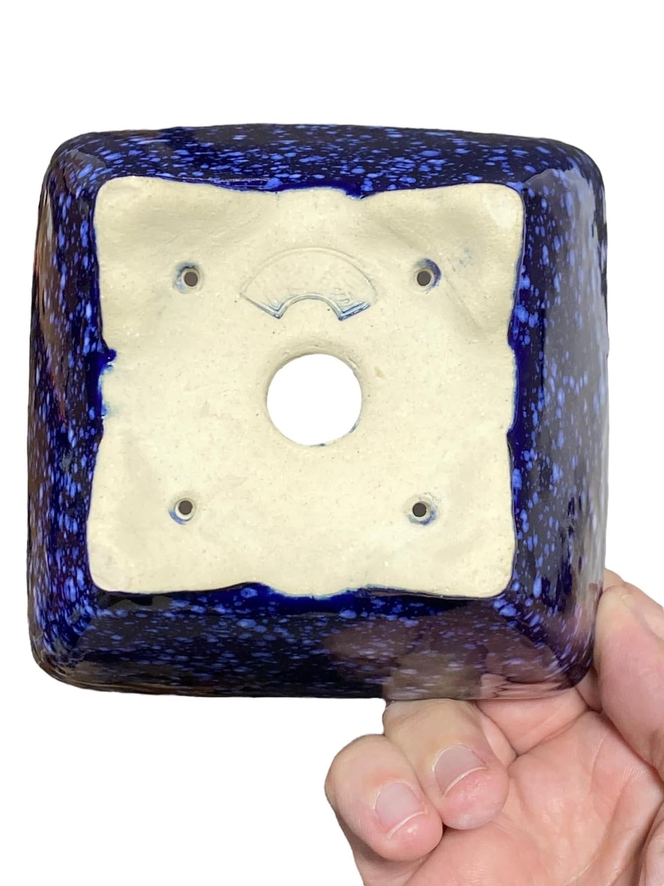 Koyo - Blue & White Glazed Square Style Bonsai Pot (4-7/8" wide)