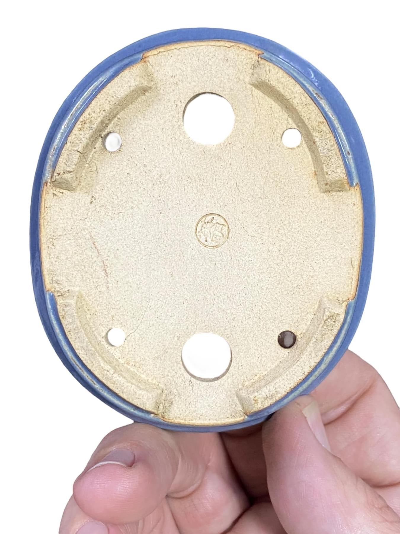 Eimei - Periwinkle Blue Glazed Oval Bonsai Pot (3-5/8" wide)